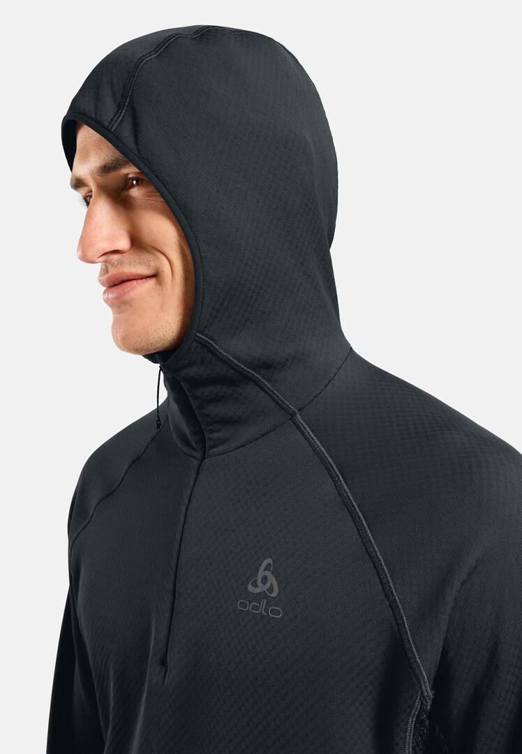 The X-Alp half-zip hooded trail running mid layer in black