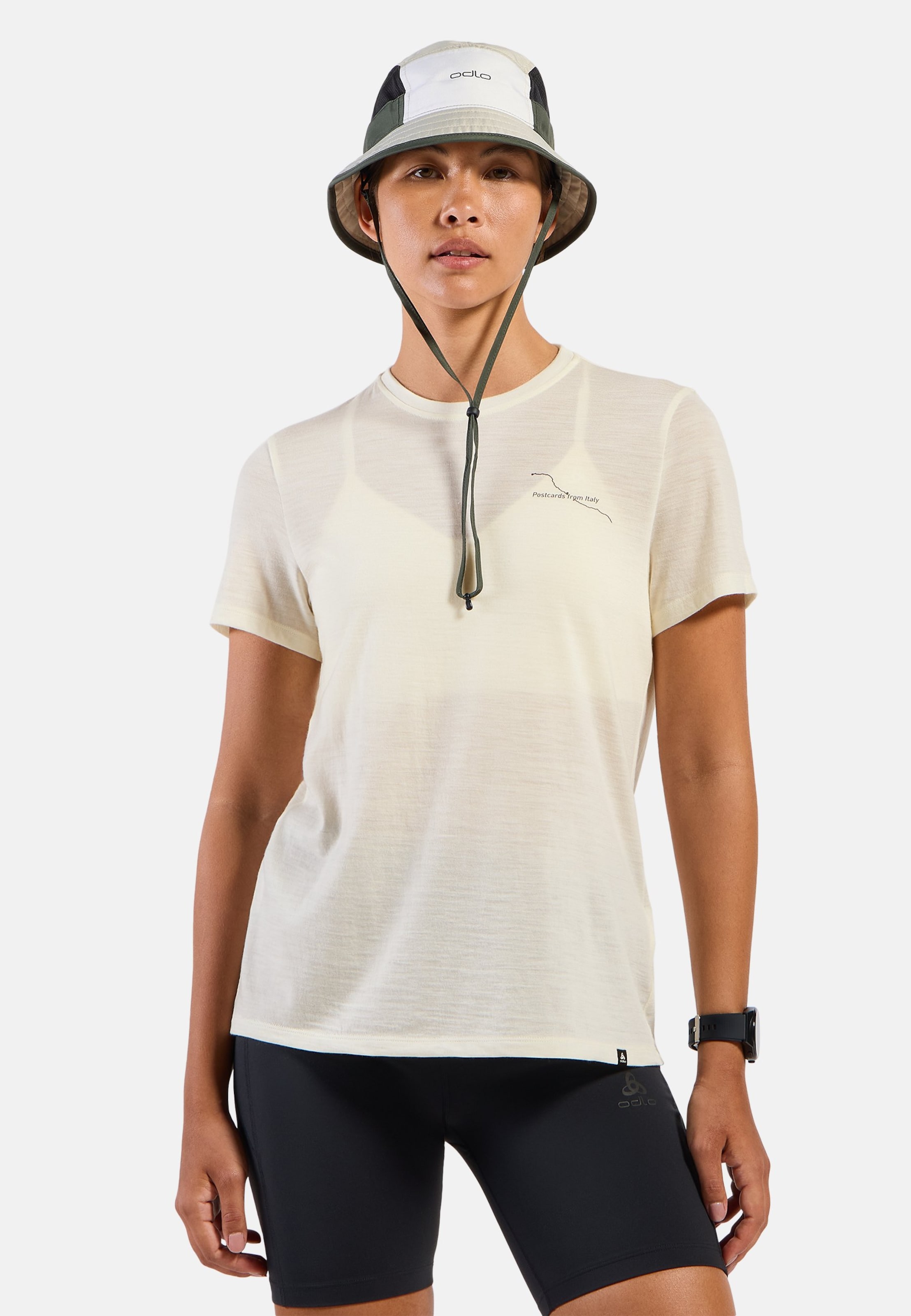 Odlo Merino 160 Postcards T-Shirt für Damen - Wandern, Casual Comfort - beige, S