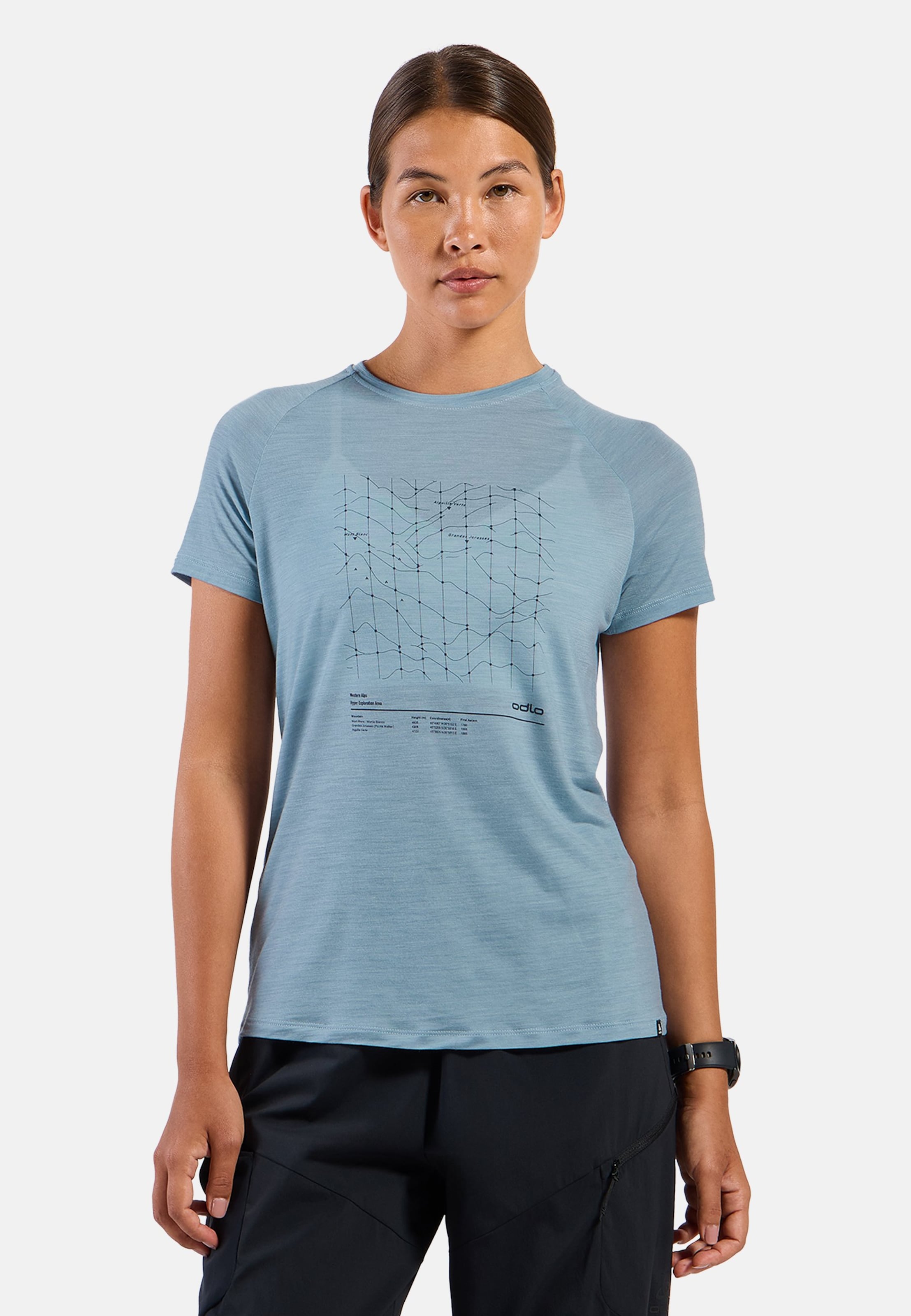 Odlo Merino Tencel Hyper Map T-Shirt für Damen - Wandern, Casual Comfort - blau, S