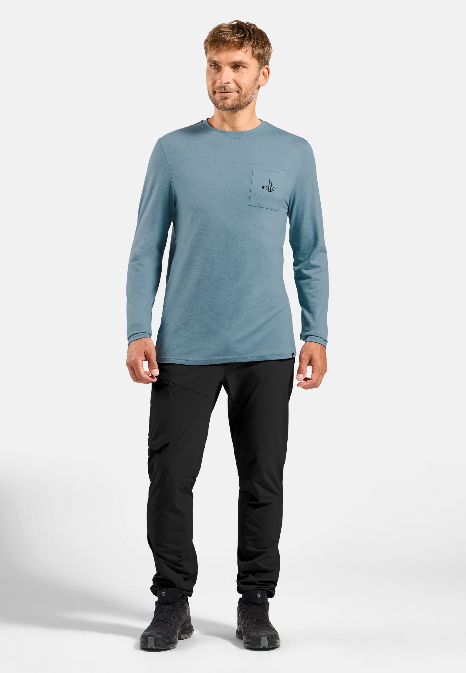 T-shirt a maniche lunghe con taschino Ascent merino 200