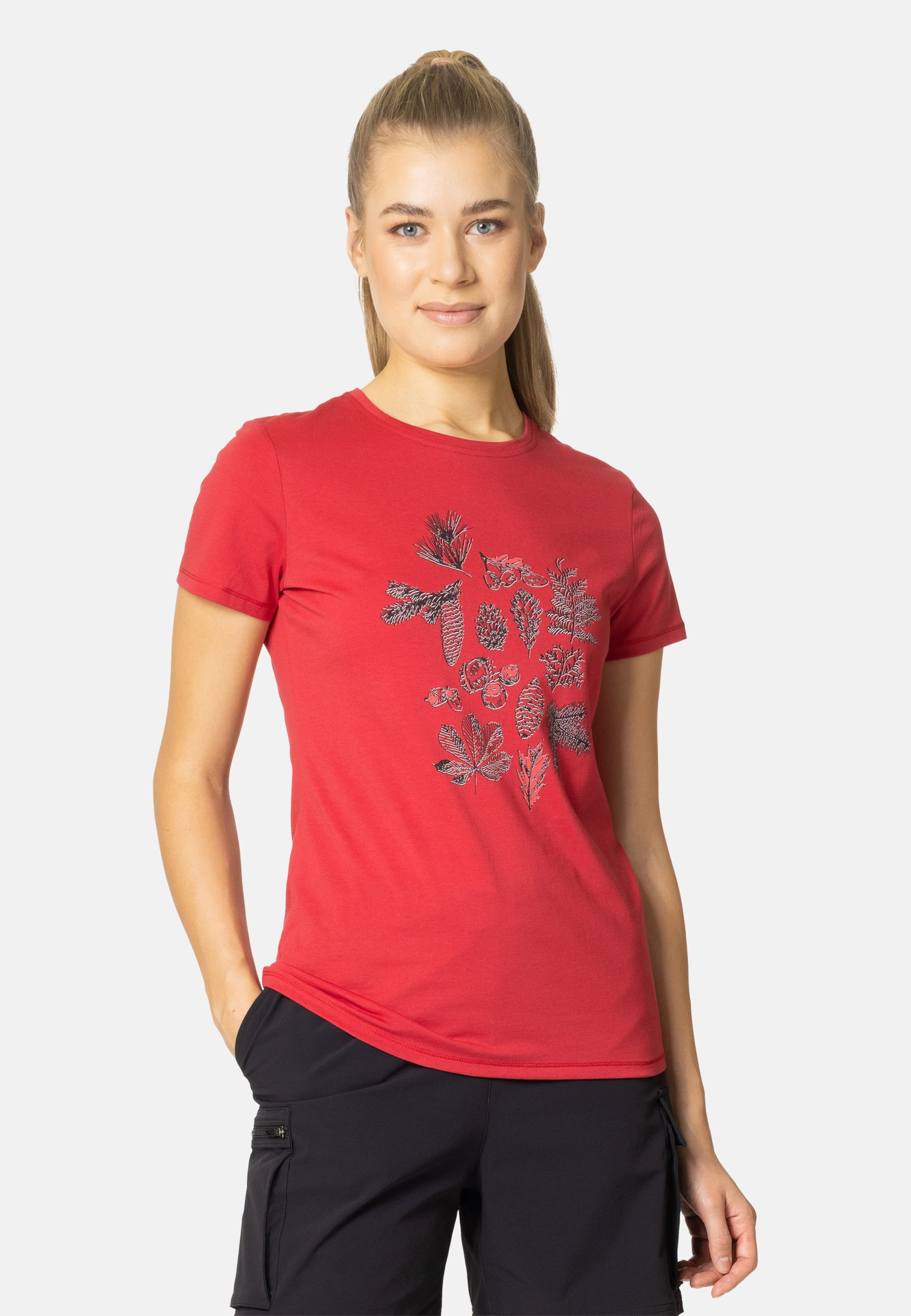 Odlo Kumano T-Shirt mit Waldprint für Damen, S, rot