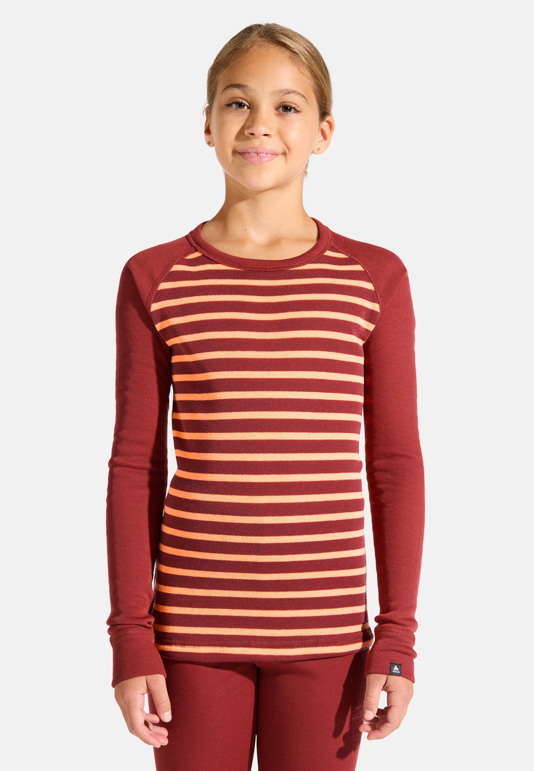 Odlo Active Warm Base-Layer-Shirt mit Streifen für Kinder, 104, orange