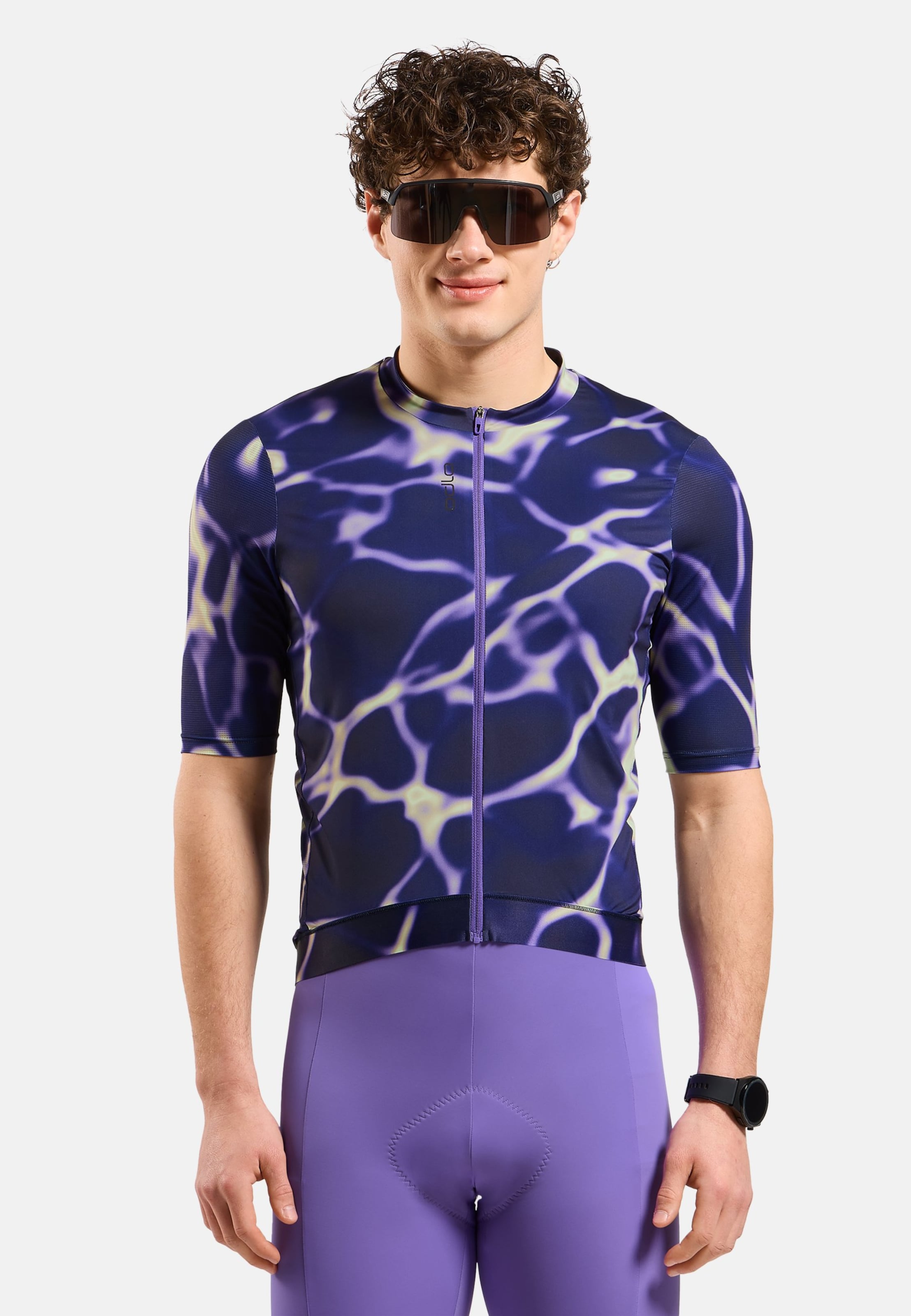 Odlo Zeroweight Pro Chill-Tec Radtrikot mit Reissverschluss und Print für Herren, XL, lila