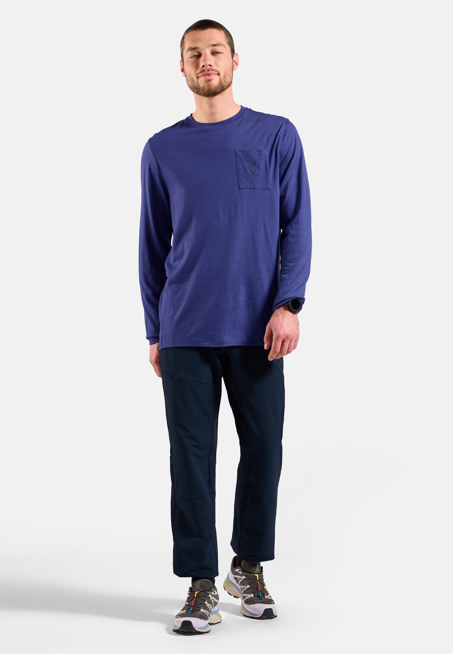 T-shirt a maniche lunghe con taschino Ascent merino 200