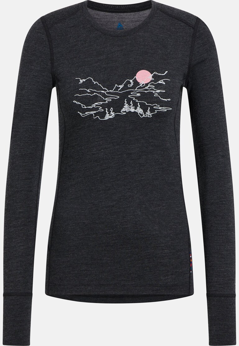 T-shirt à manches longues imprimé en laine mérinos 200 Warm