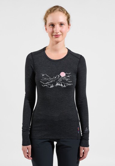 T-shirt à manches longues imprimé en laine mérinos 200 Warm