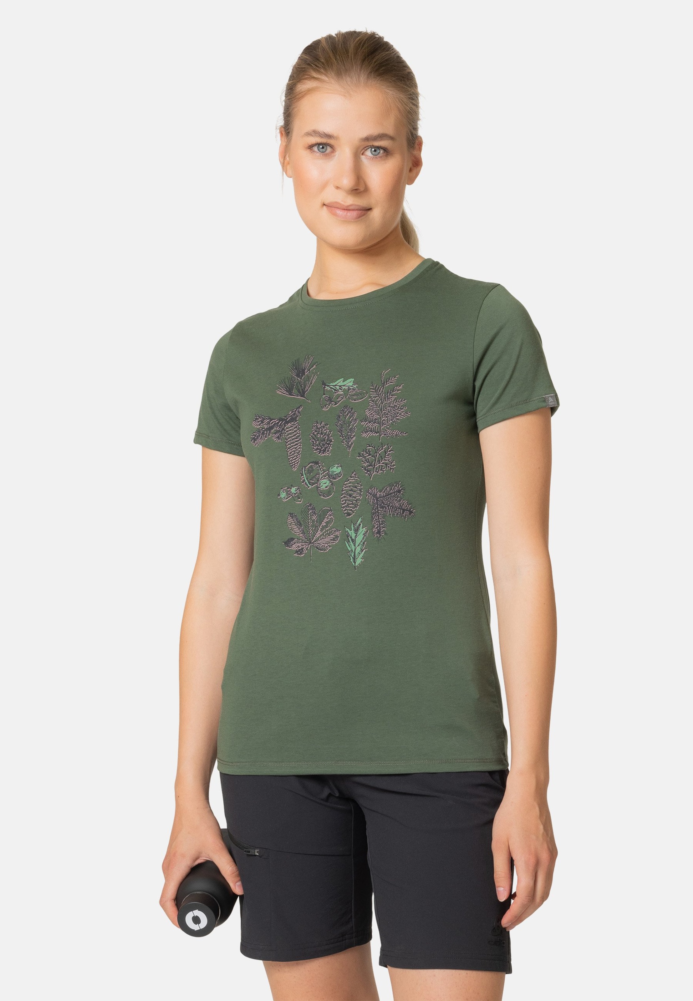 Odlo Kumano T-Shirt mit Waldprint für Damen, S, grün