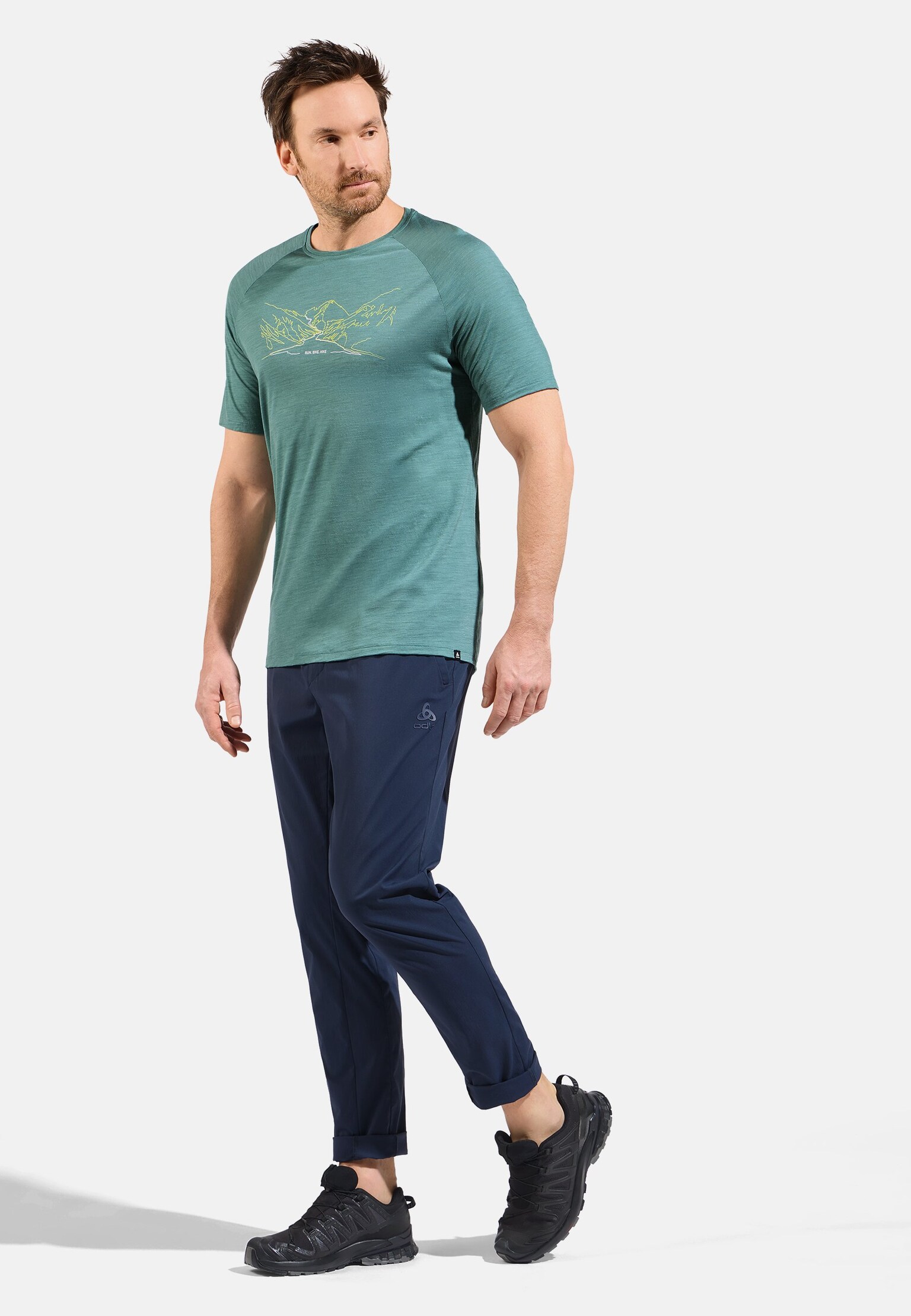Ascent Performance Wool 130 T-Shirt mit Run-Bike-Hike-Motiv
