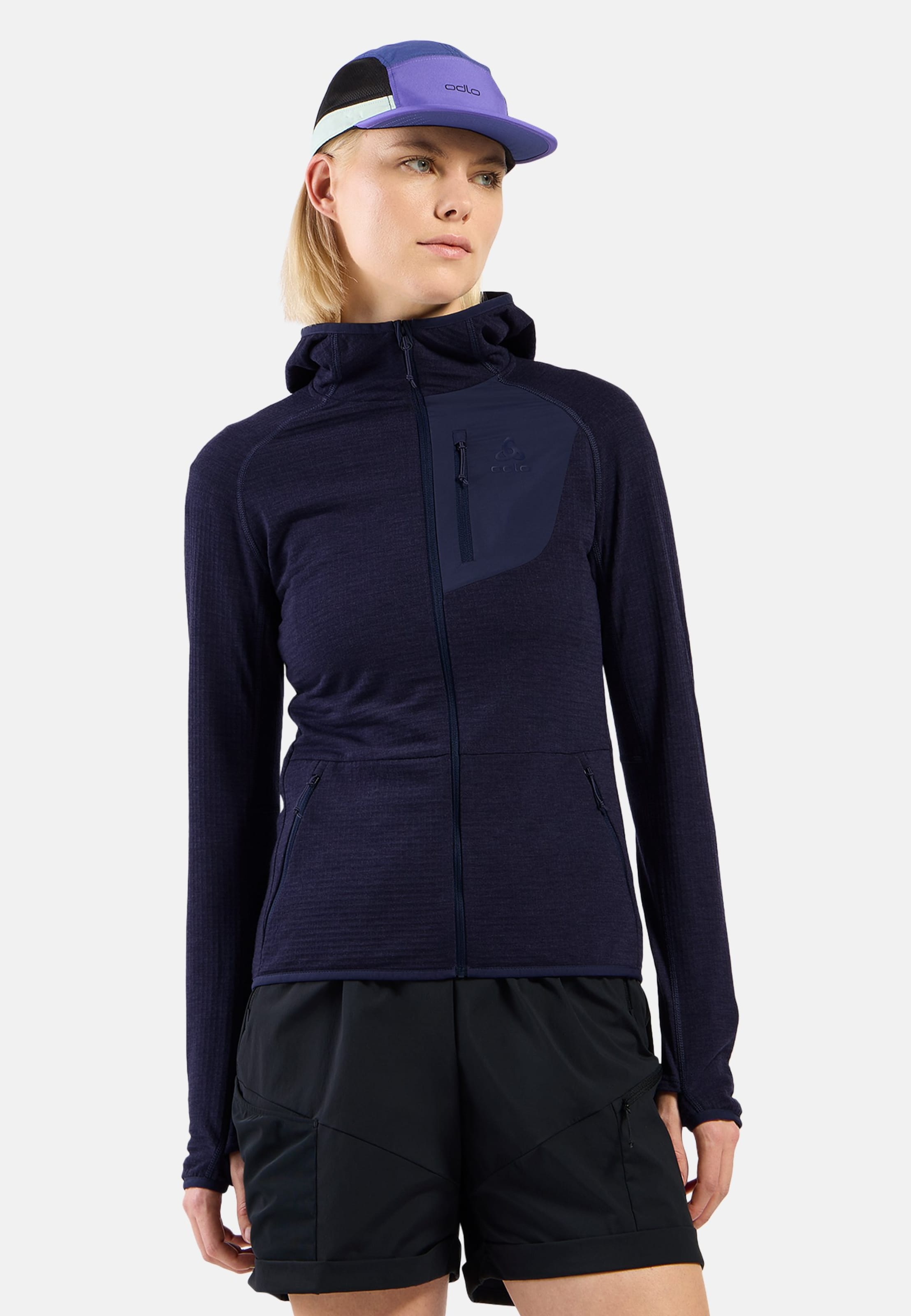 Odlo Ascent Mid Layer mit Kapuze und Reissverschluss für Damen, L, marineblau