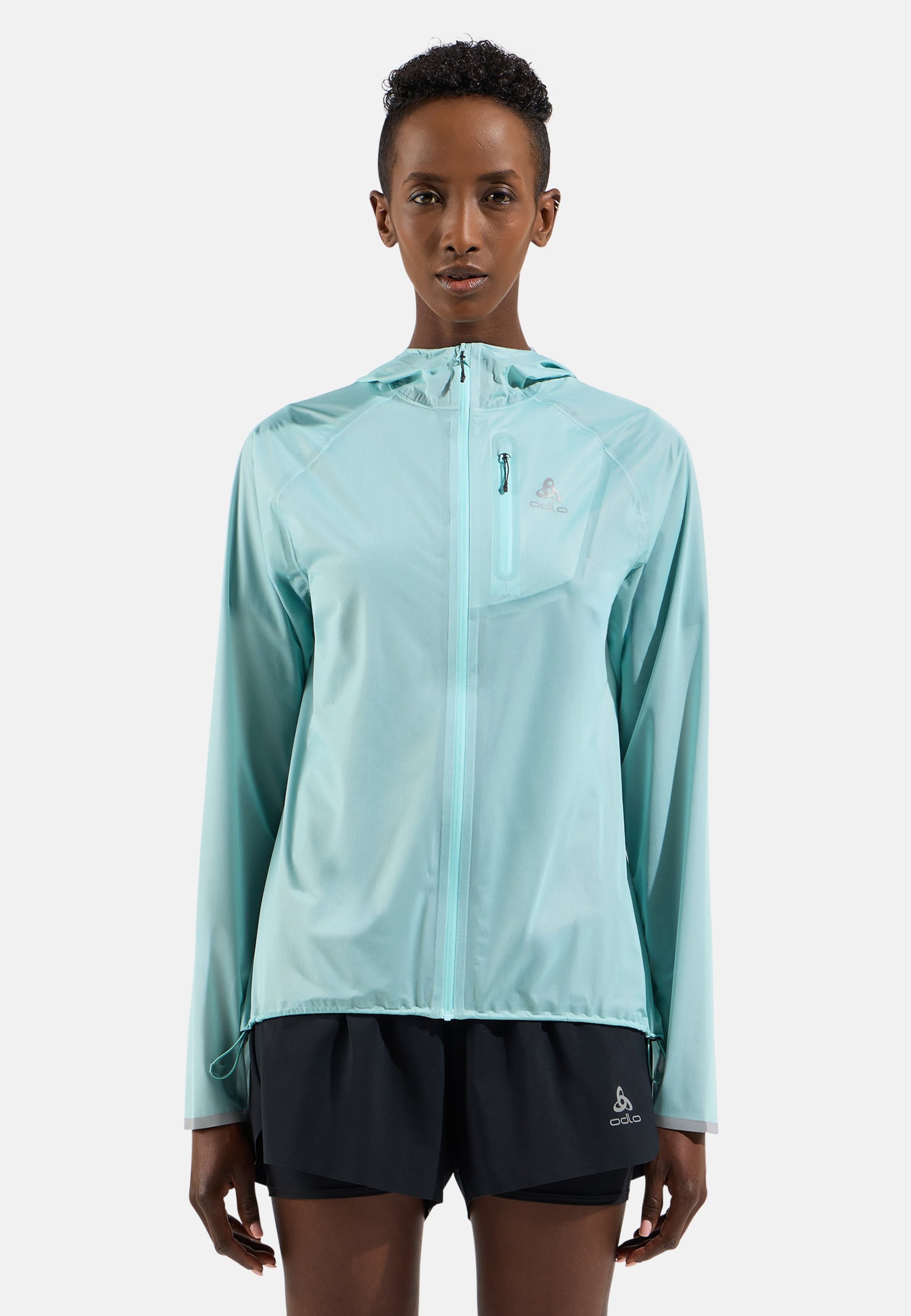 Odlo Wasserdichte Zeroweight Dual Dry Performance Knit Laufjacke für Damen, XL, grün