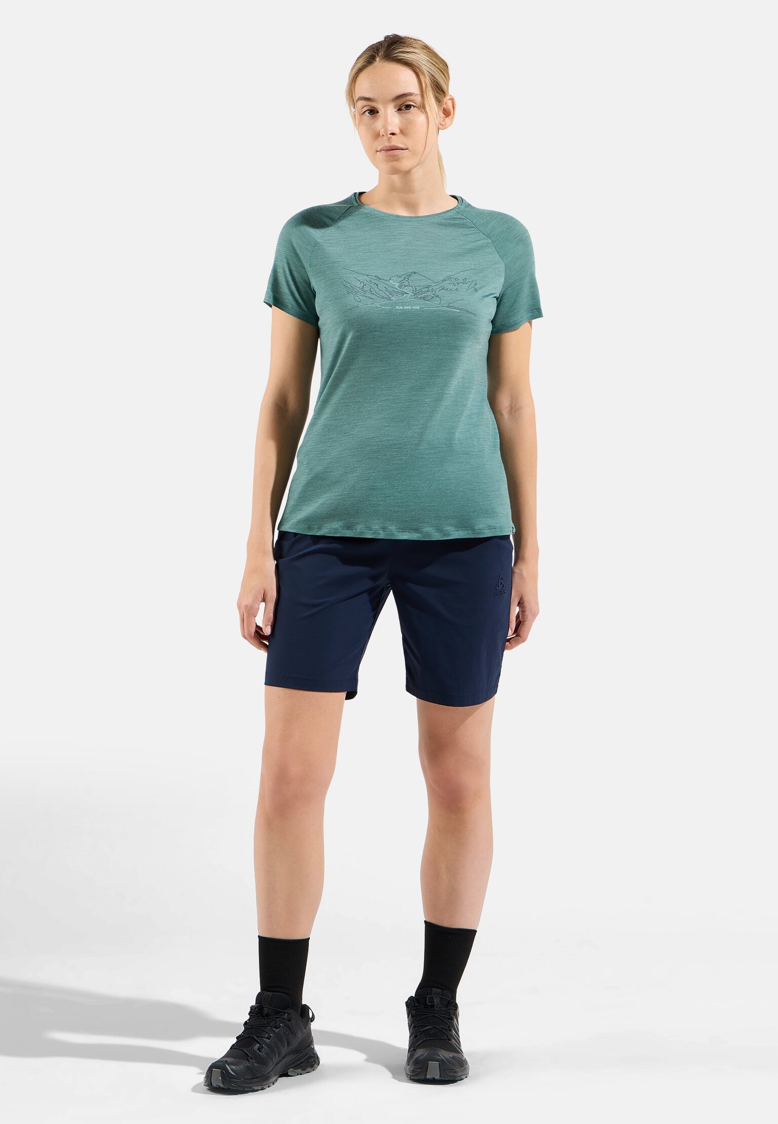 T-shirt Ascent Performance Wool 130 con stampa Run. Bike. Hike.