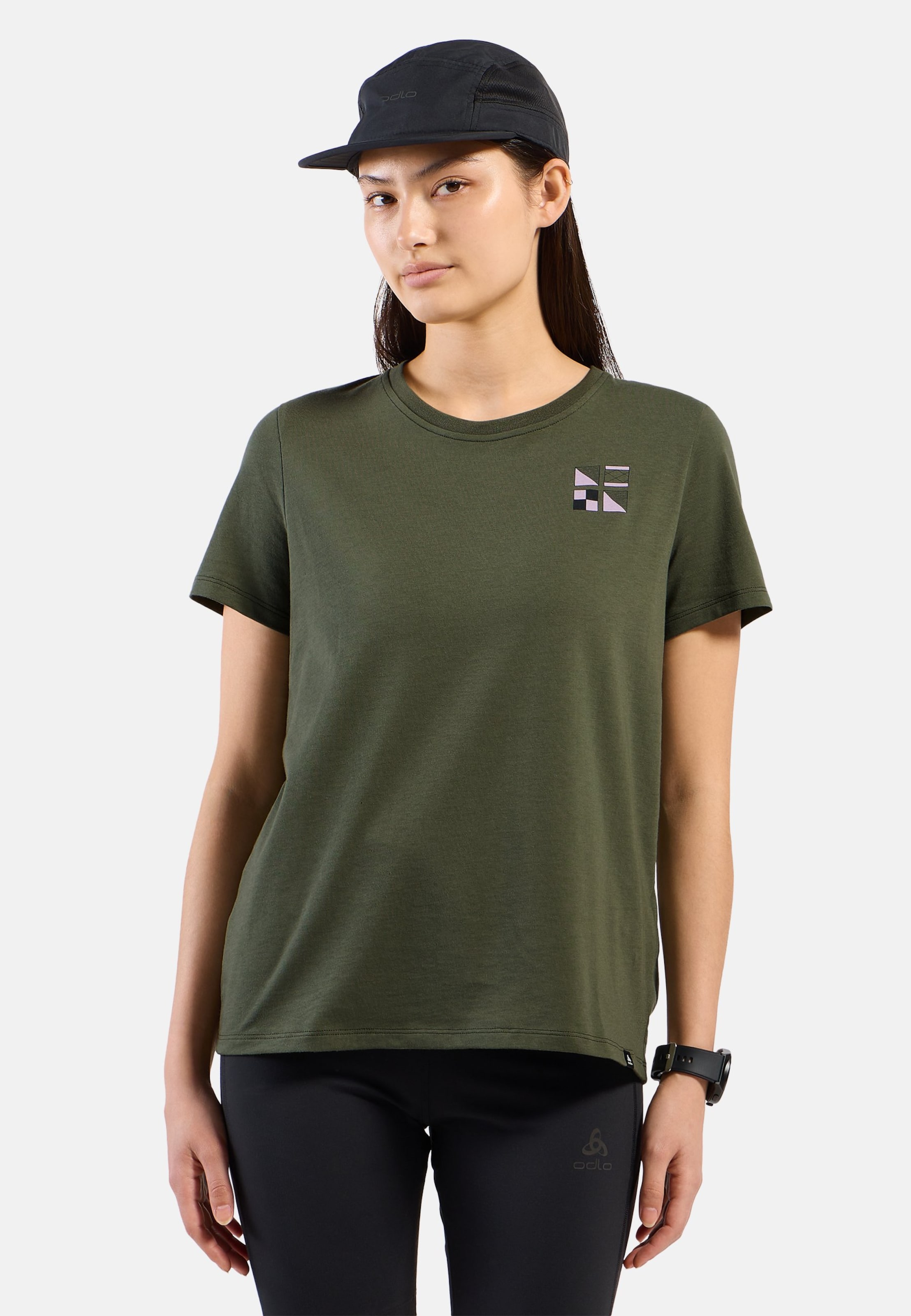 Odlo Cotton Blend Odlo Flags T-Shirt für Damen - Wandern, Casual Comfort - grün, M