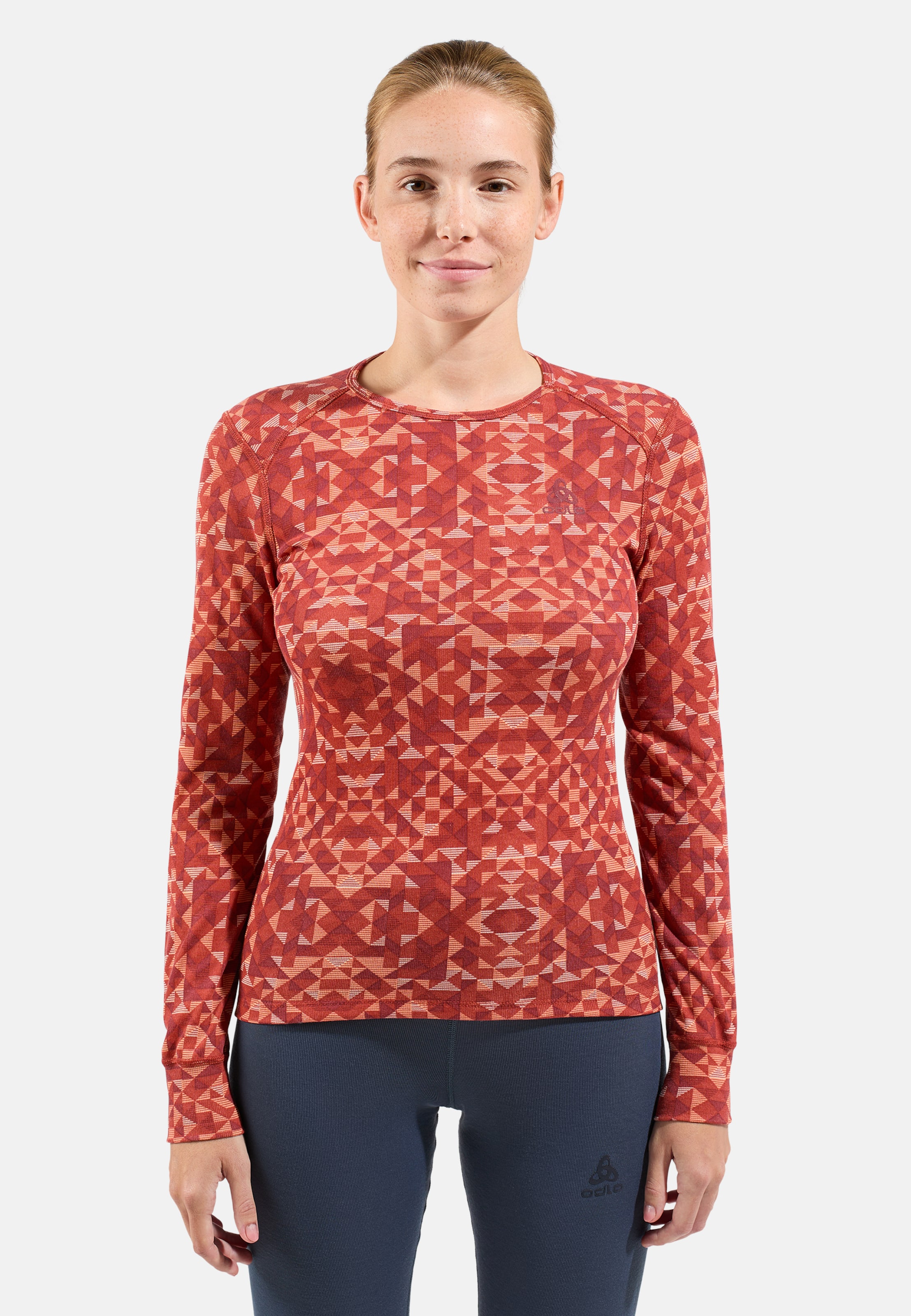 Odlo Active Warm Graphic Base Layer Langarmshirt für Damen, XS, rot