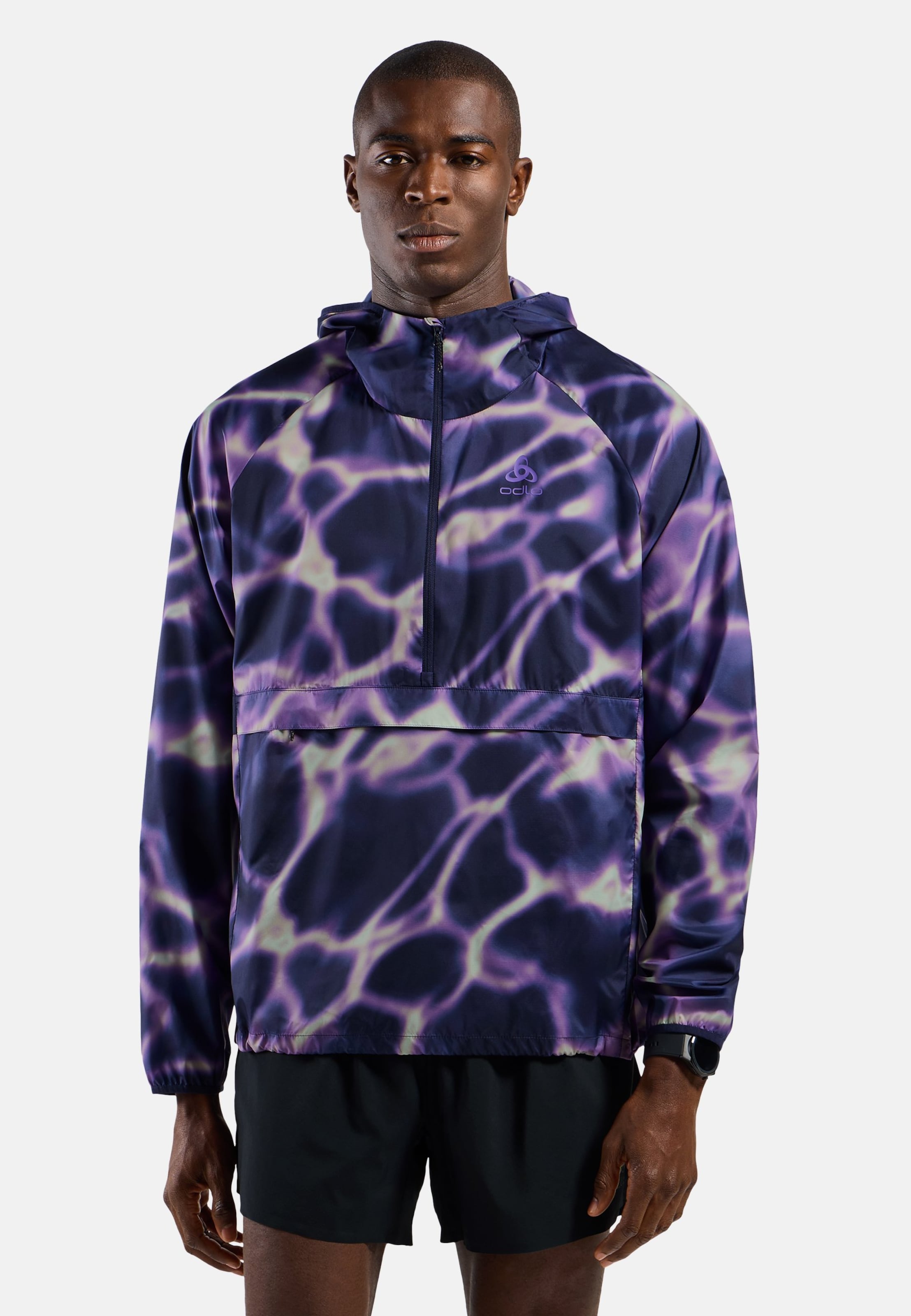 Odlo Zeroweight Laufanorak mit Kapuze und Print für Herren, XL, lila