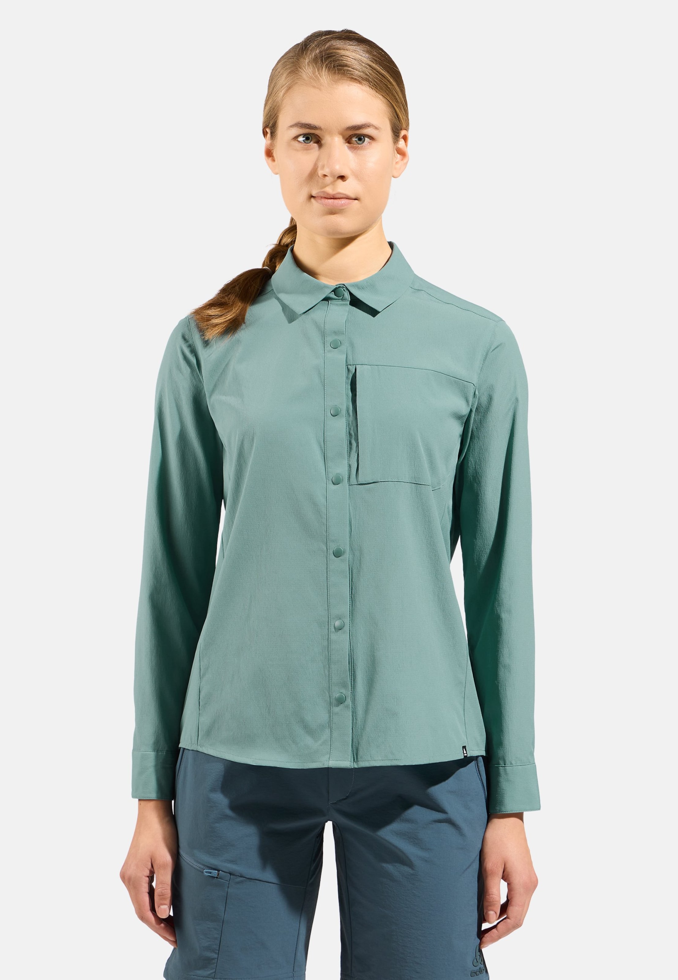 Odlo Essentials Langarm-Wanderhemd für Damen, XS, grün