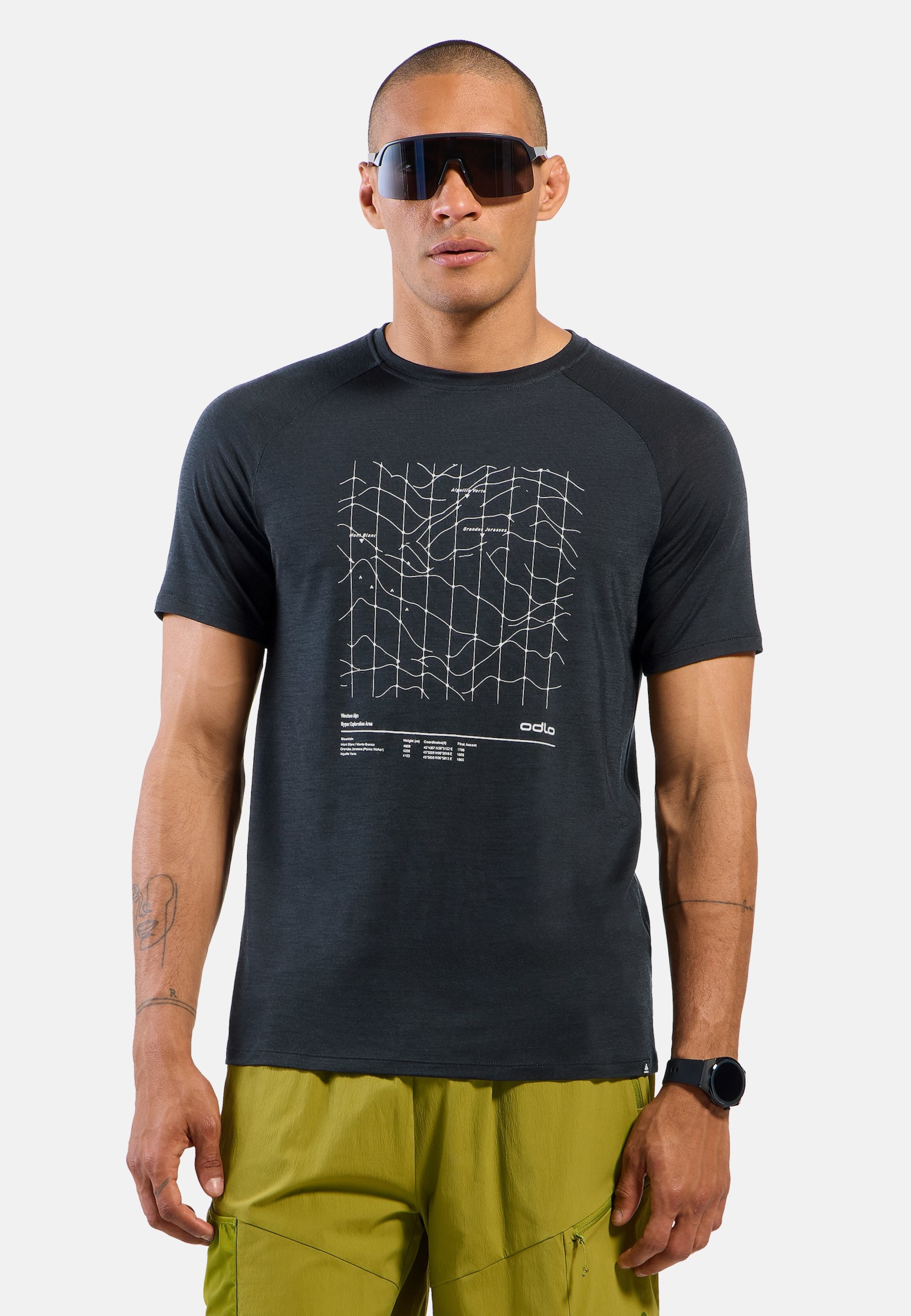 Odlo Merino Tencel Hyper Map T-Shirt für Herren - Wandern, Casual Comfort - schwarz, XXL