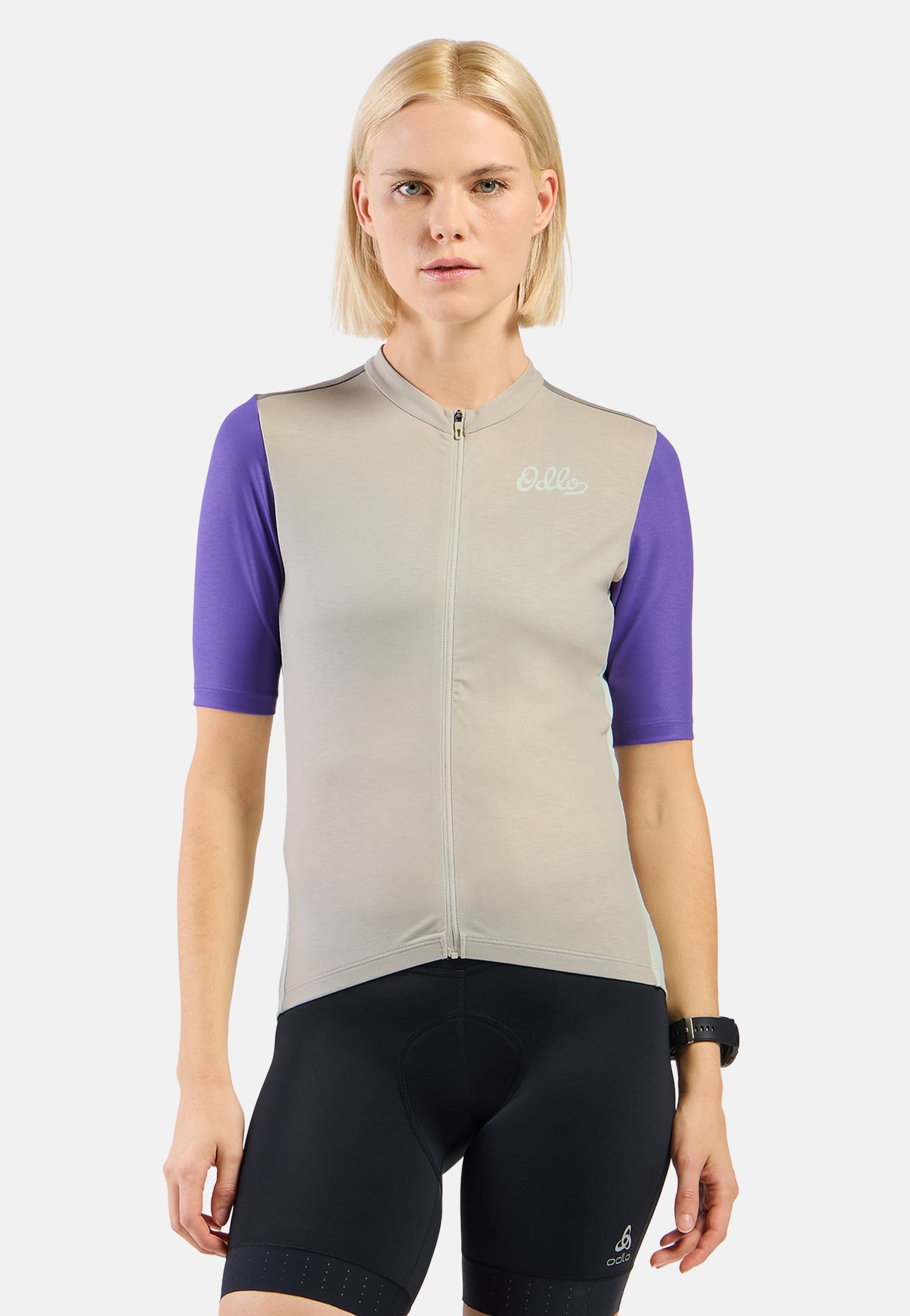 Odlo Essentials Radtrikot mit Reissverschluss und Vintage-Print für Damen, M, beige