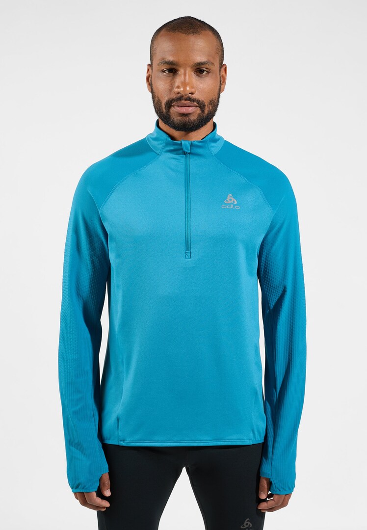 The Zeroweight mid layer running half-zip in saxony blue | High