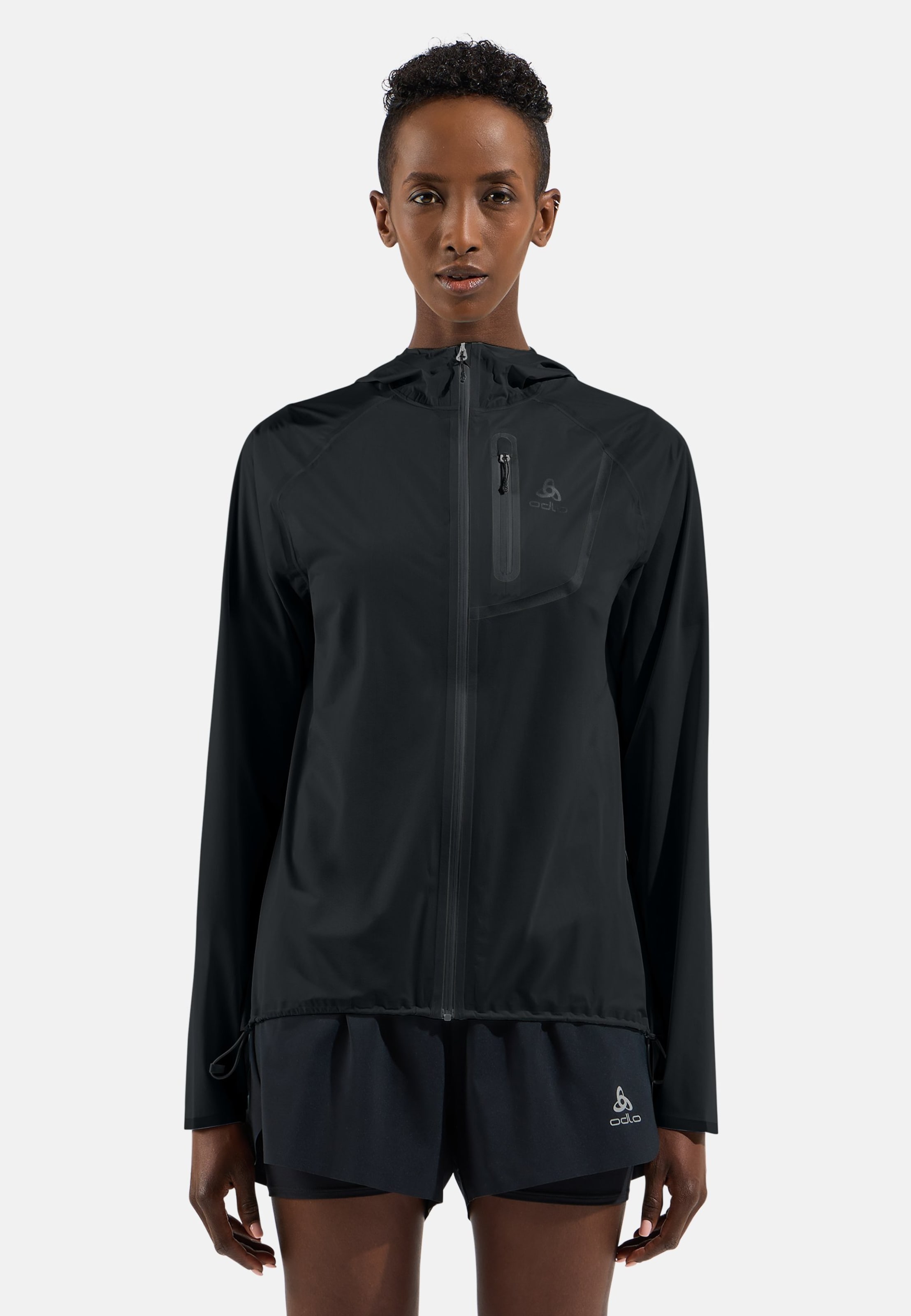 Odlo Wasserdichte Zeroweight Dual Dry Performance Knit Laufjacke für Damen, XS, schwarz