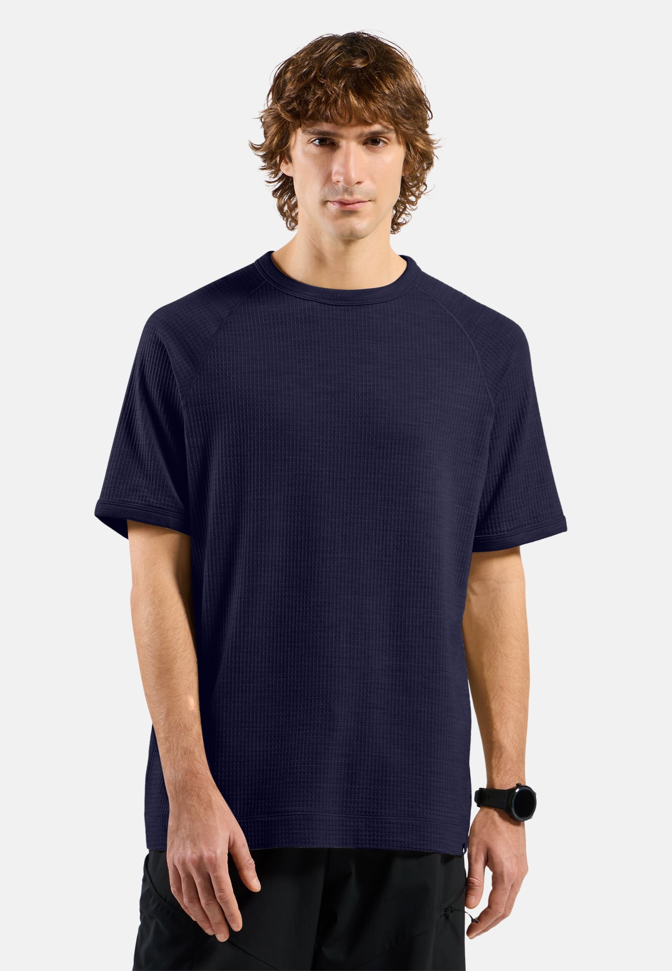Odlo Ascent T-Shirt aus Merinomix mit Waffelstruktur für Herren, M, blau