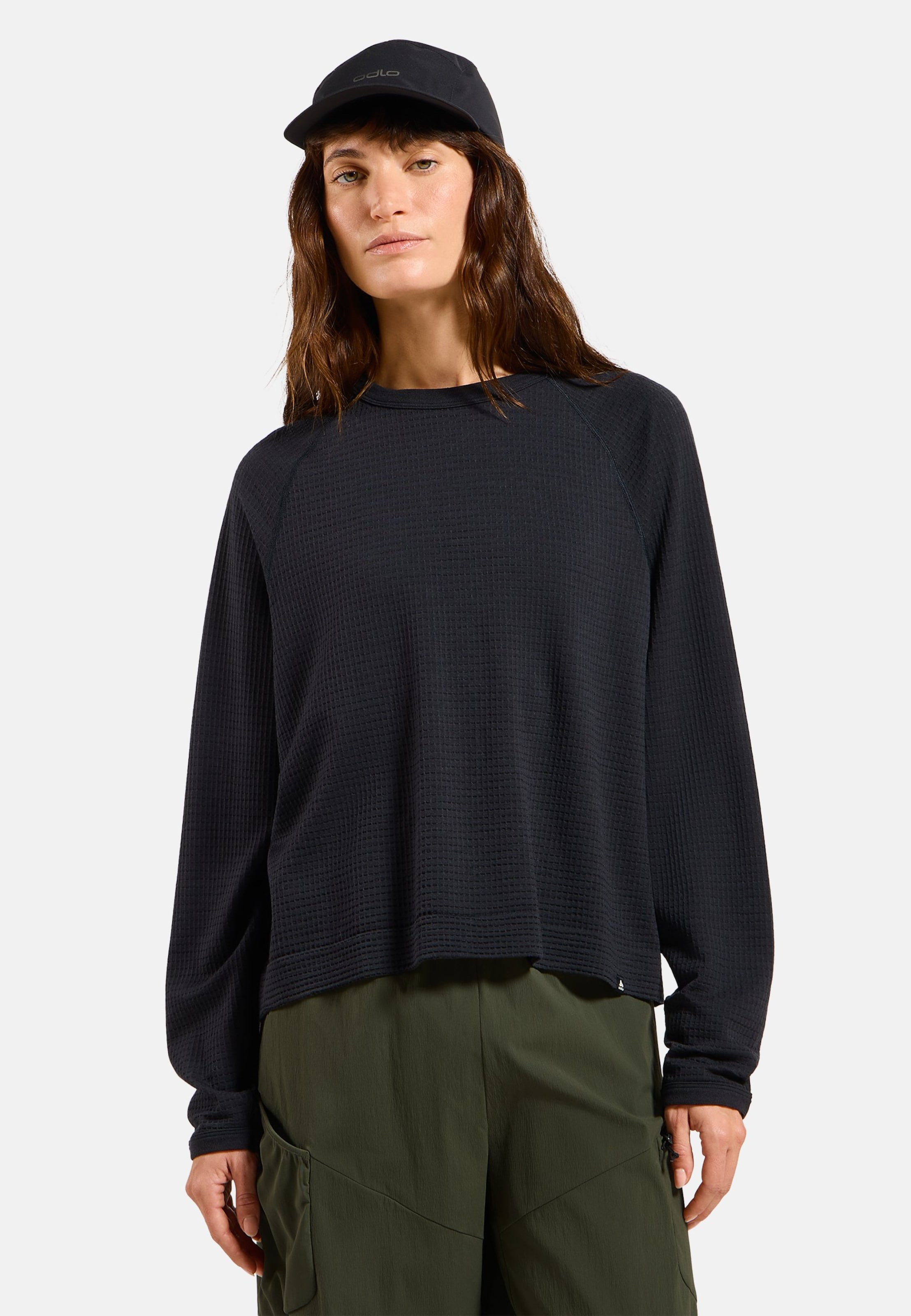 Odlo Ascent Langarmshirt aus Merinomix mit Waffelstruktur für Damen, L, schwarz