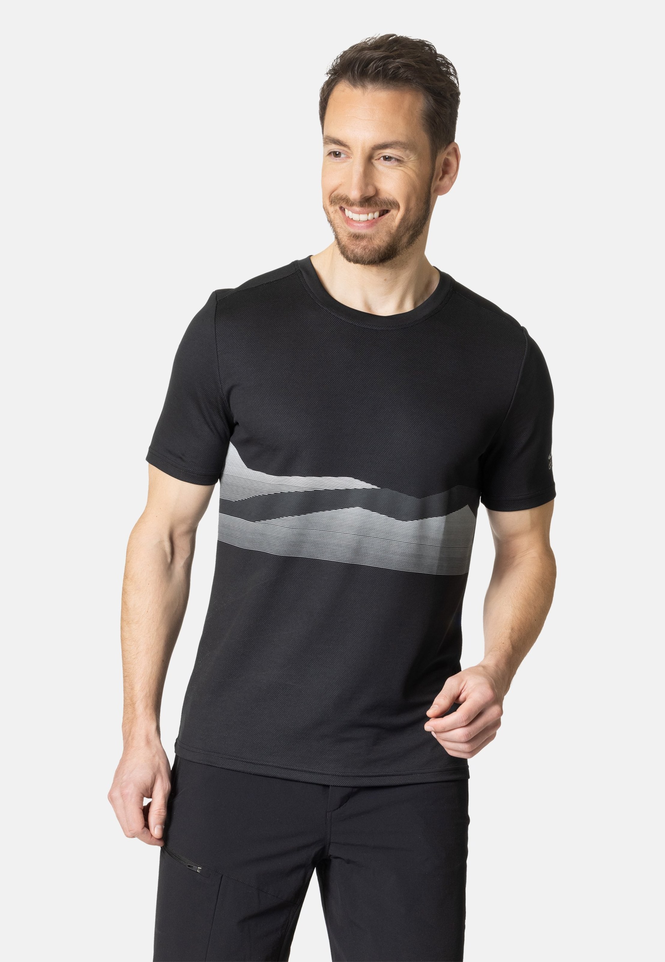 Odlo F-Dry T-Shirt mit Bergkamm-Print für Herren, S, schwarz