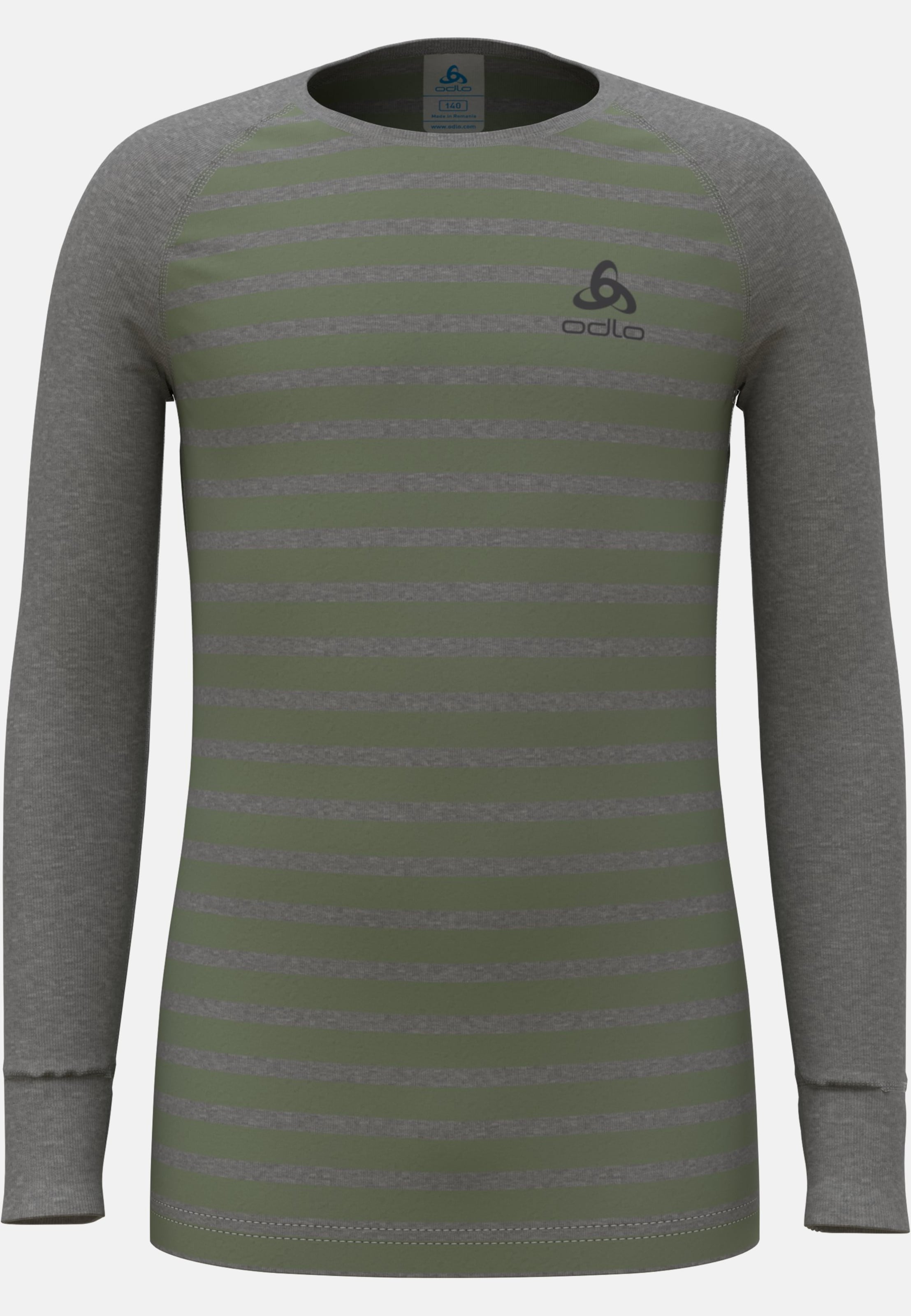 Odlo Active Warm Base-Layer-Shirt mit Streifen für Kinder, 104, grau