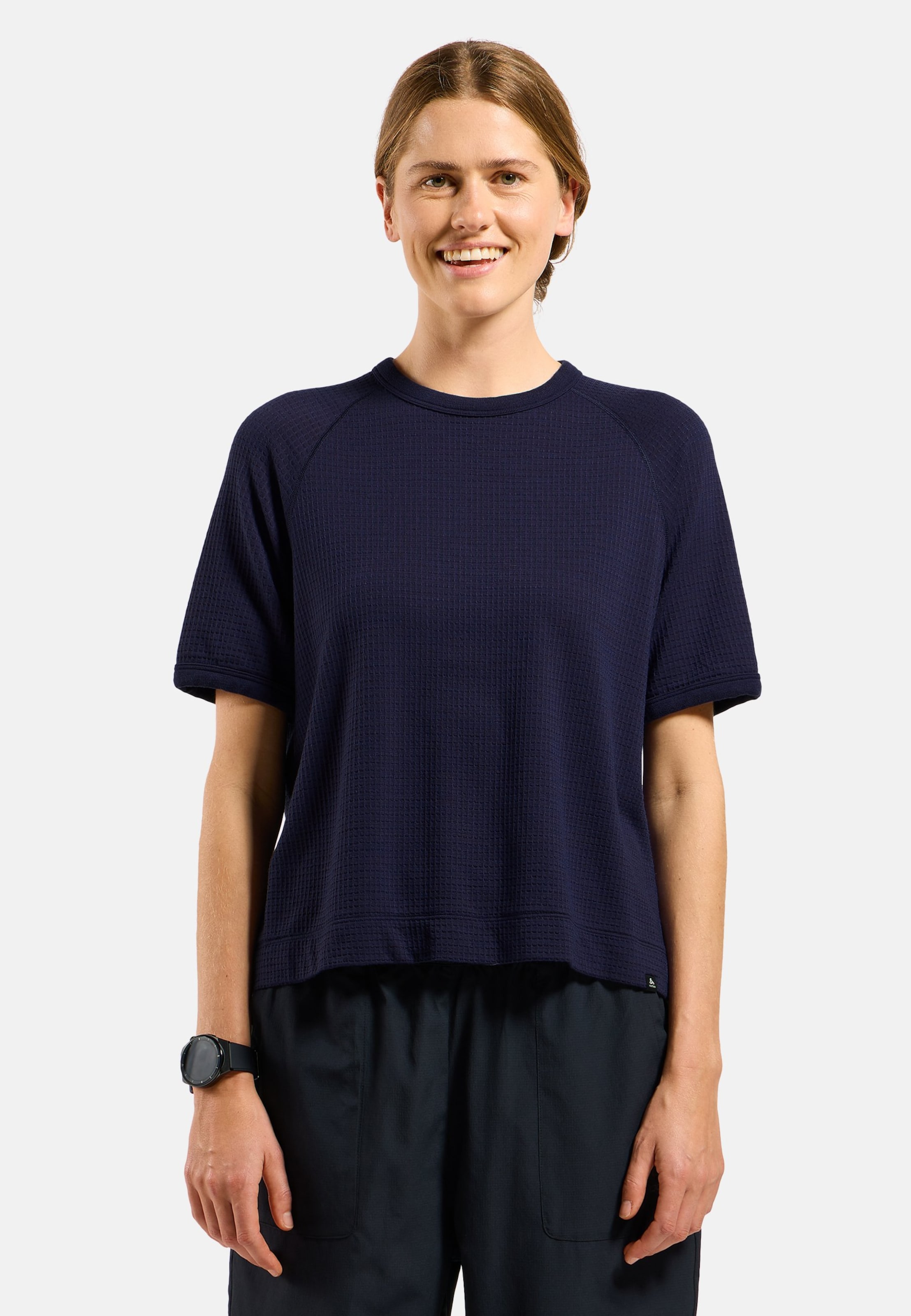 Odlo Ascent Crop-T-Shirt aus Merinomix mit Waffelstruktur für Damen, L, blau