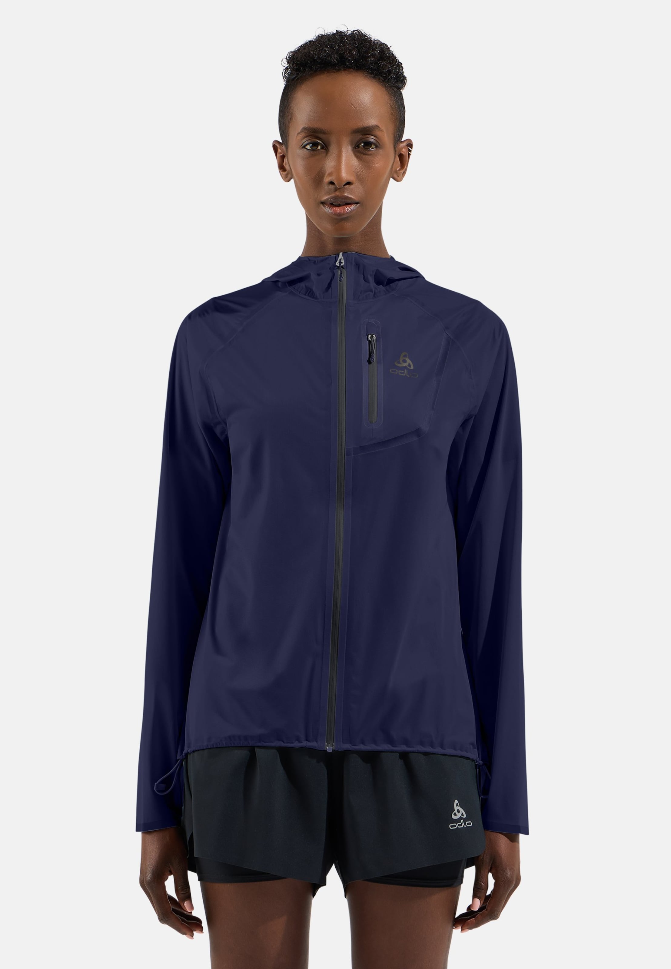 Odlo Wasserdichte Zeroweight Dual Dry Performance Knit Laufjacke für Damen, XL, blau