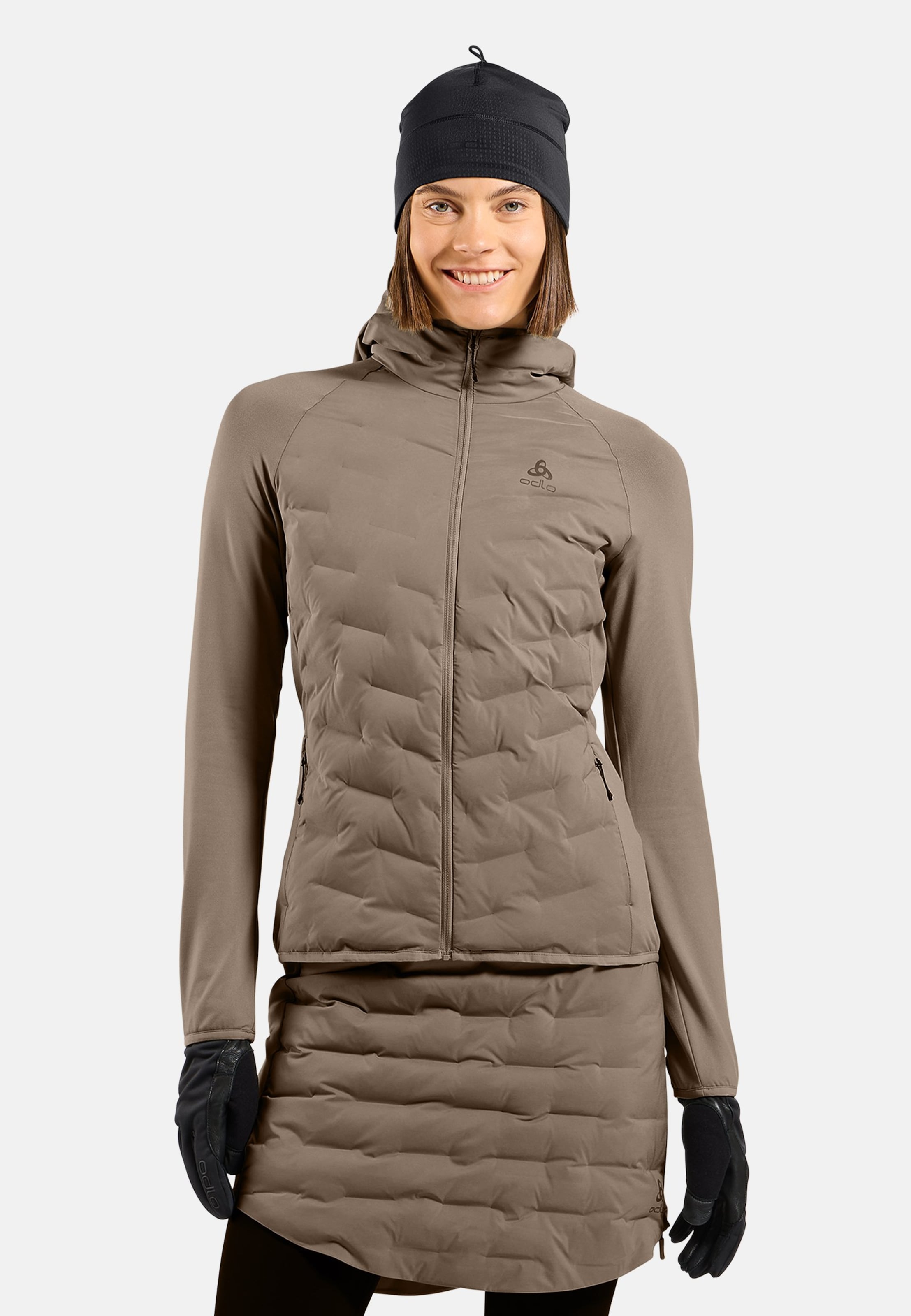 Odlo Zeroweight Insulator Hybrid Mid Layer mit Kapuze und Reissverschluss für Damen, M, beige
