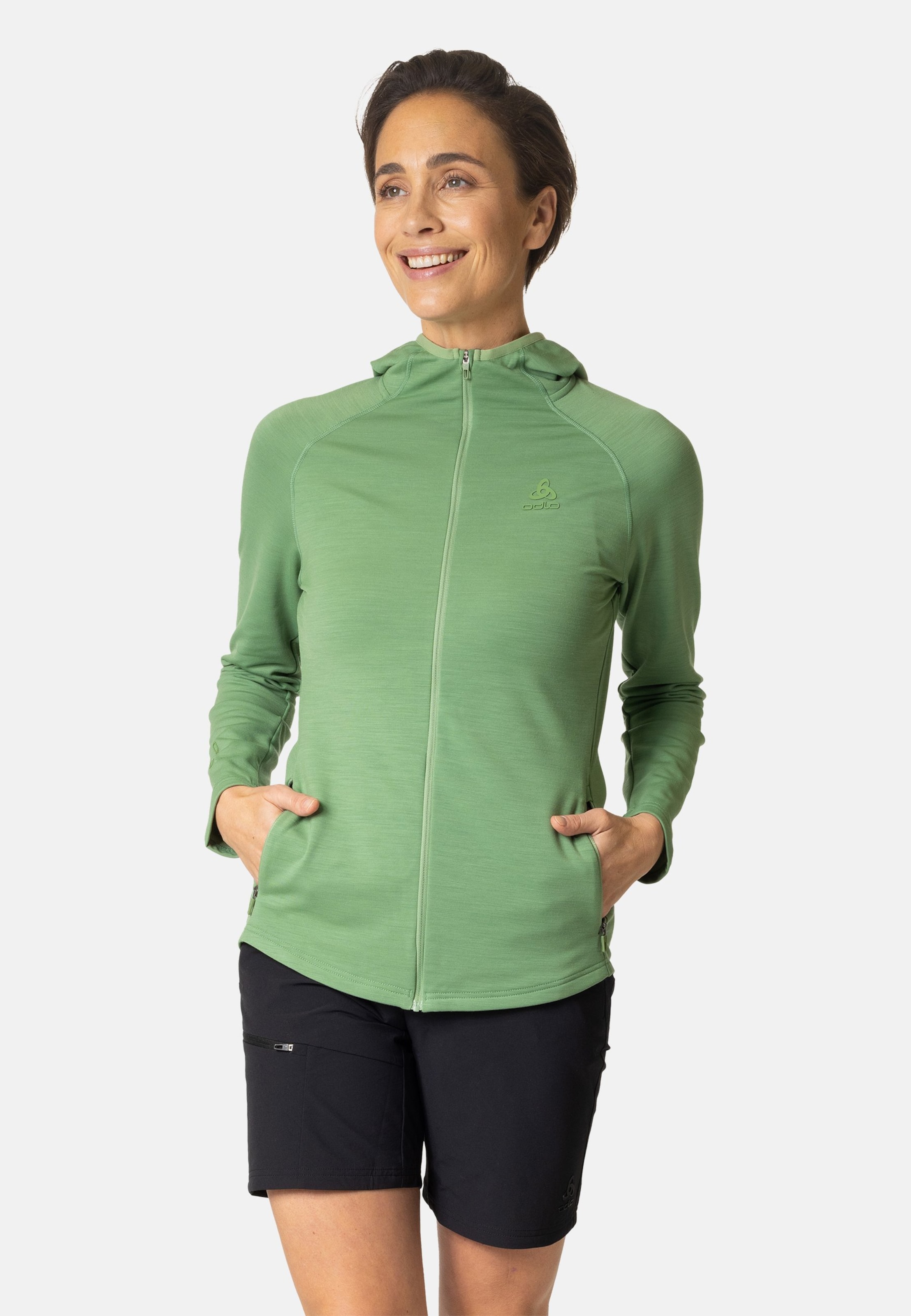 Odlo Ascent Performance Wool Warm Mid Layer mit Kapuze und Reissverschluss für Damen, XS, grün