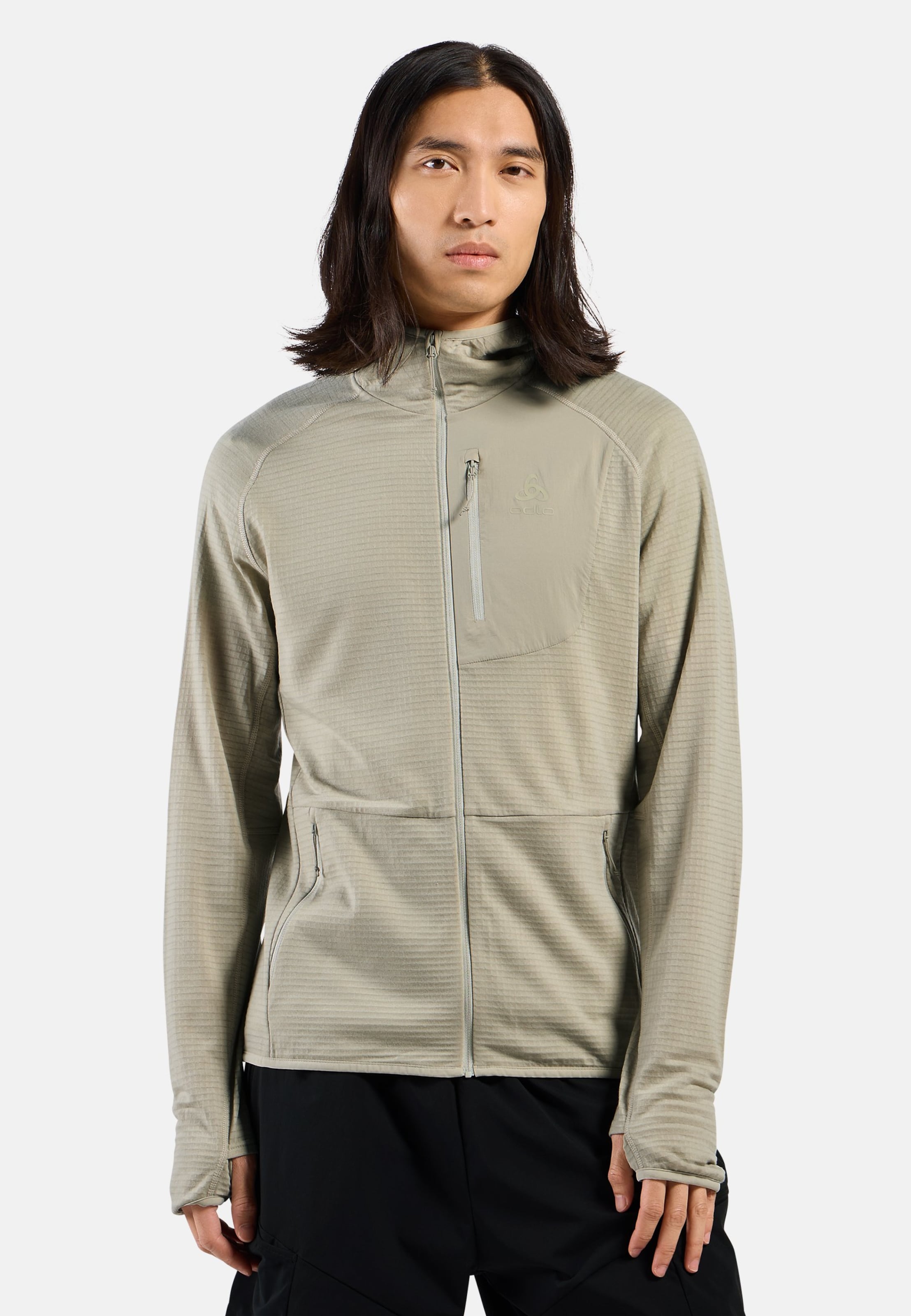 Odlo Ascent Mid Layer mit Kapuze und Reissverschluss für Herren, L, beige