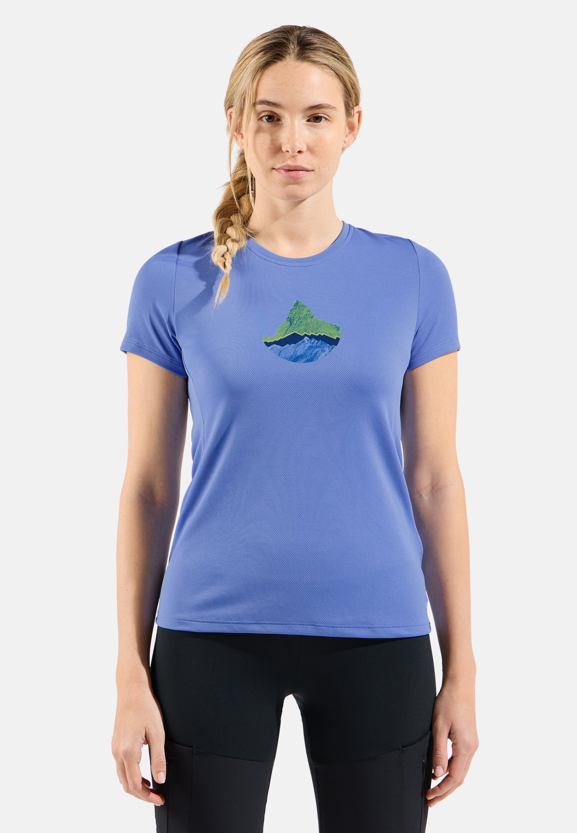 Odlo F-Dry T-Shirt mit Bergmotiv für Damen, S, blau