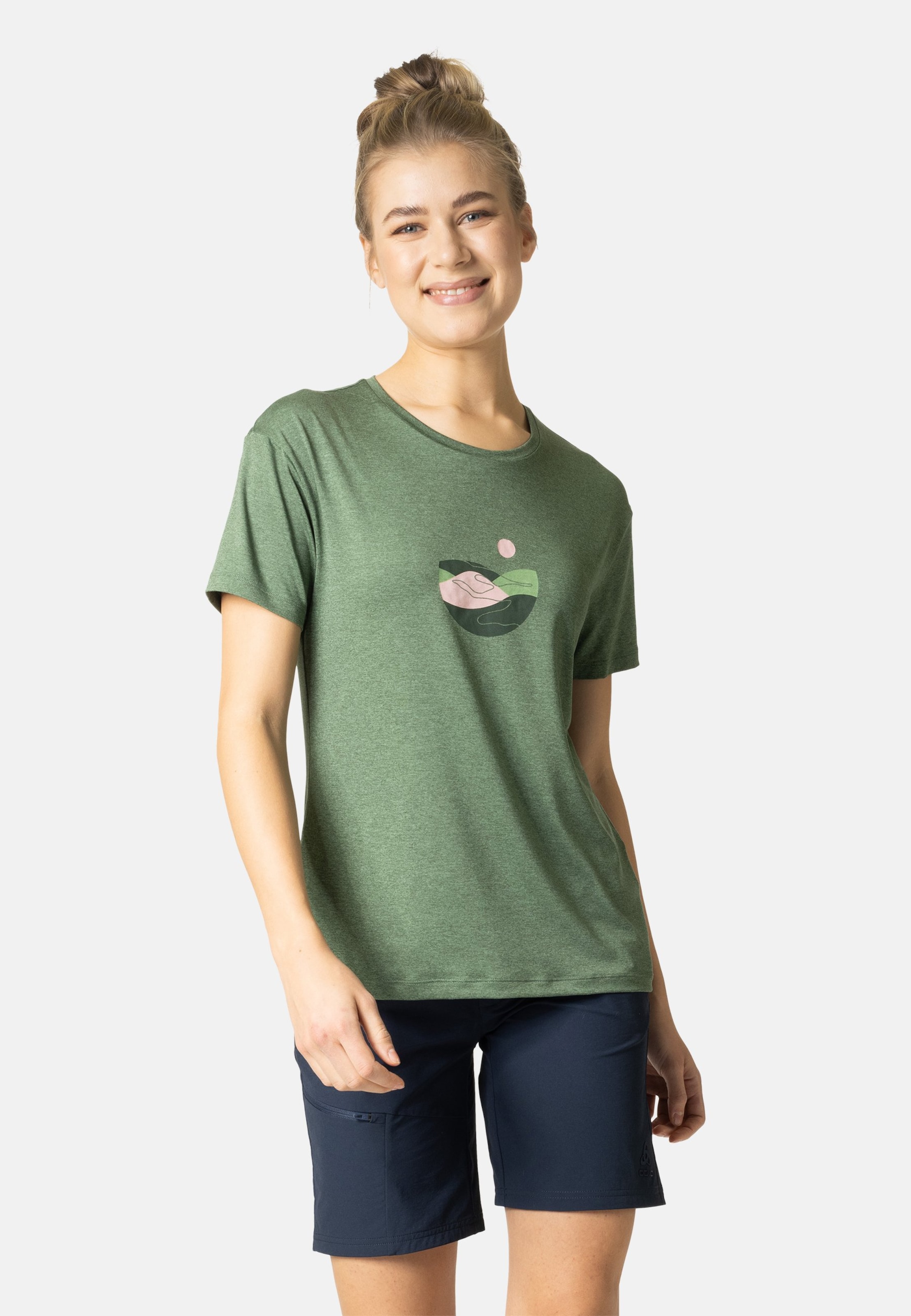 Odlo Essentials T-Shirt mit Lema Bergprint für Damen, S, grün