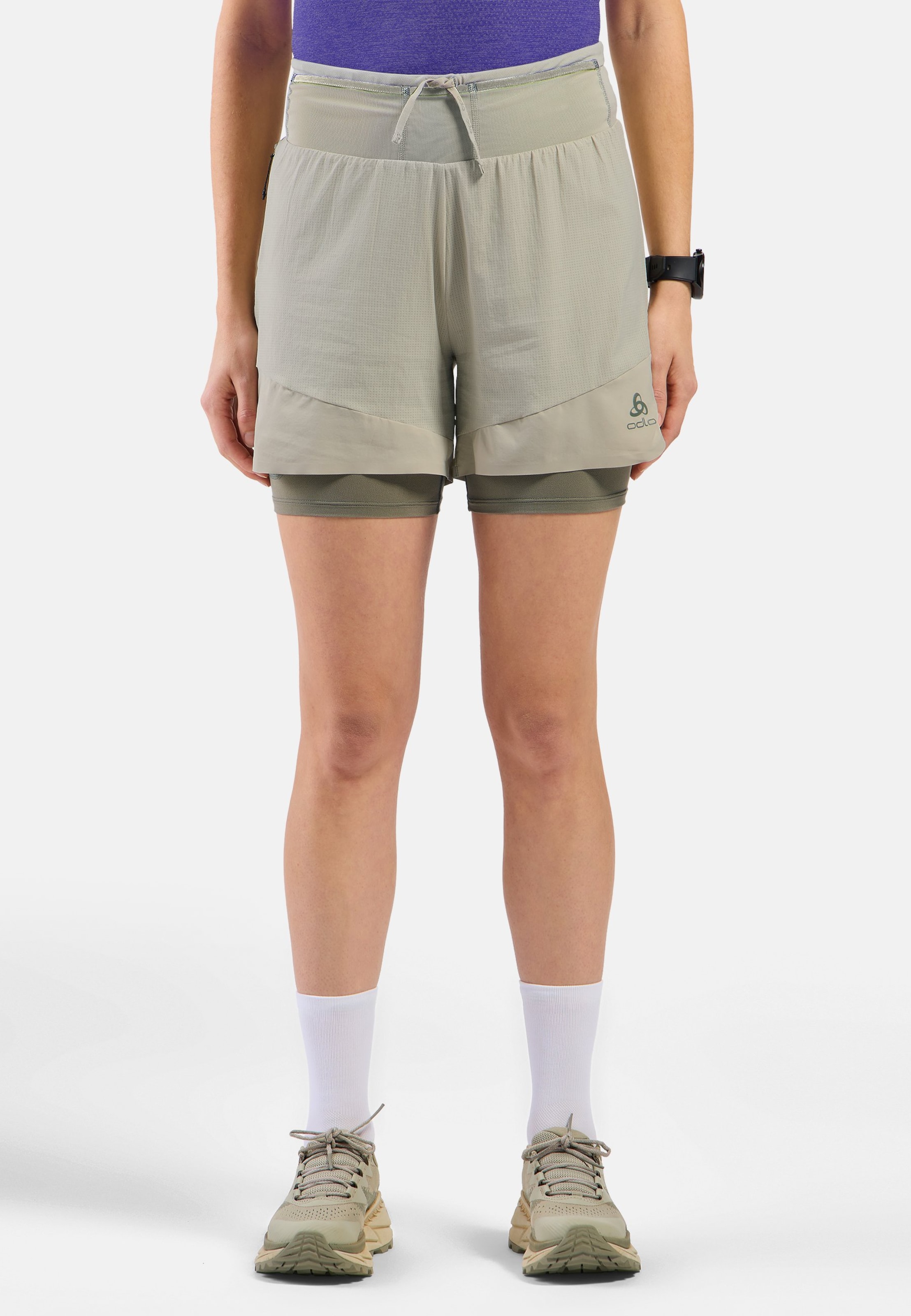 Odlo X-Alp 5 Inch 2-in-1-Trailrunning-Shorts für Damen, XL, beige