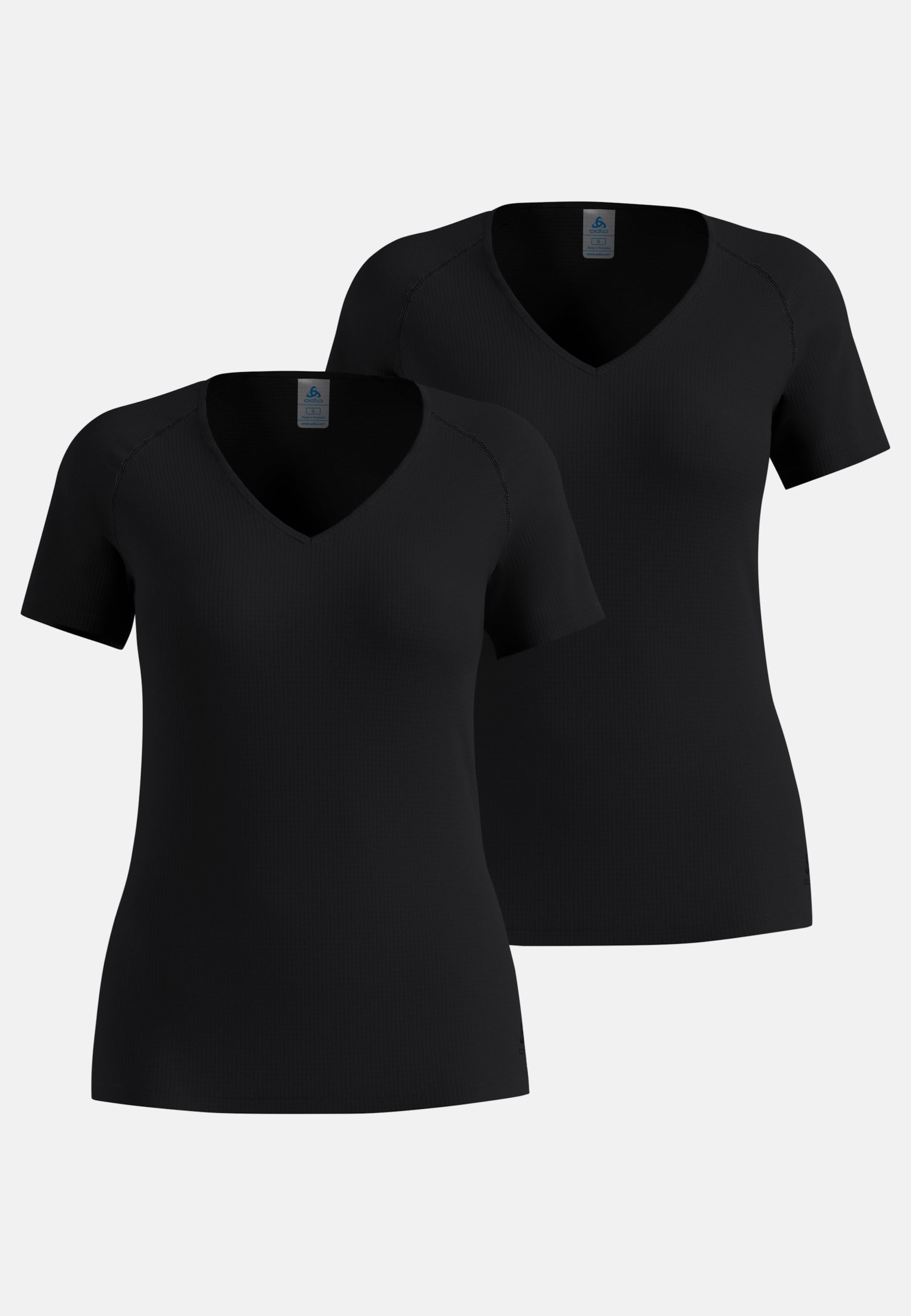 Odlo Kurzärmeliger Active Light Base Layer mit V‑Ausschnitt – Doppelpack für Damen, L, schwarz