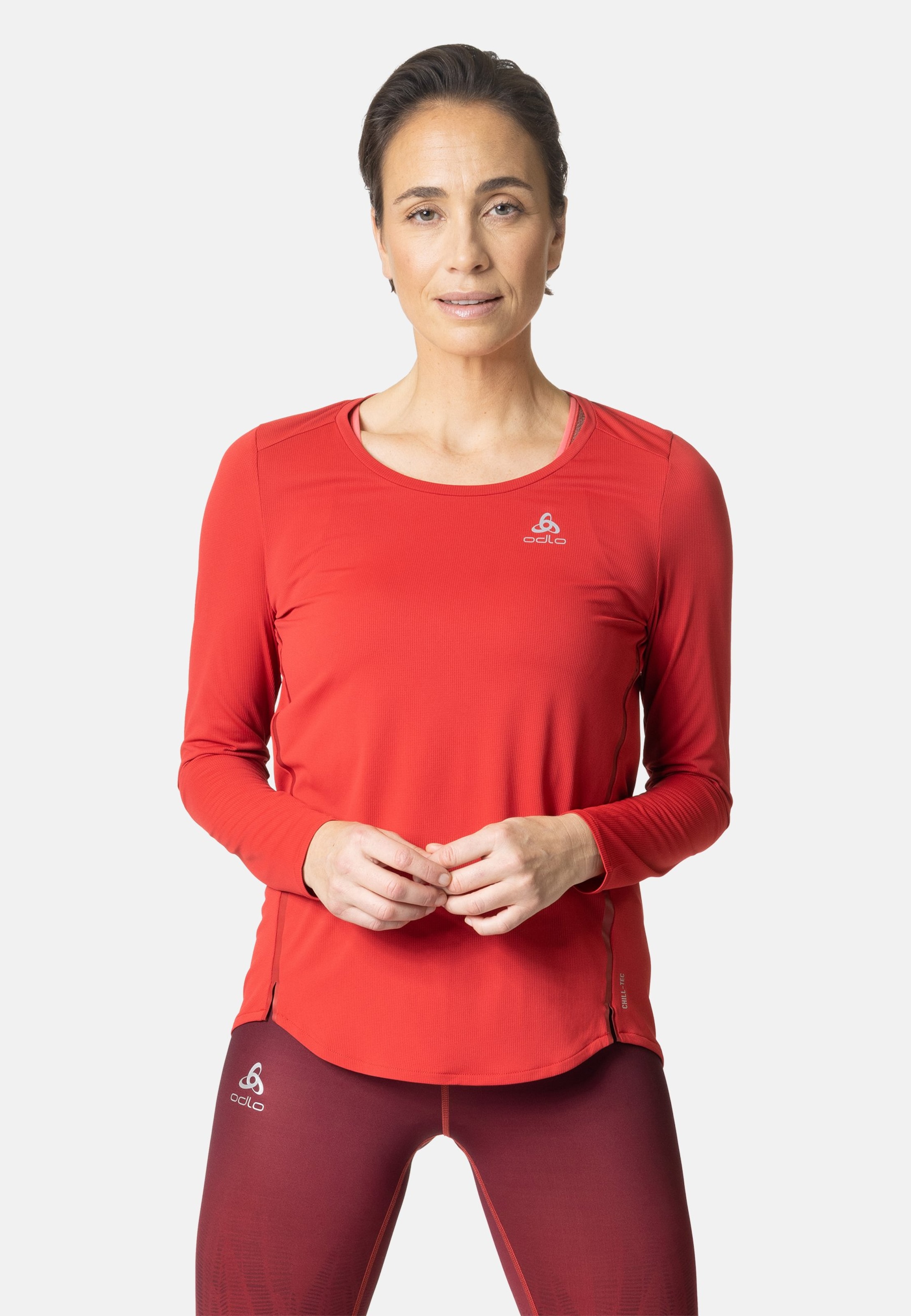 Odlo Zeroweight Chill-Tec Langarmshirt für Damen, S, rot
