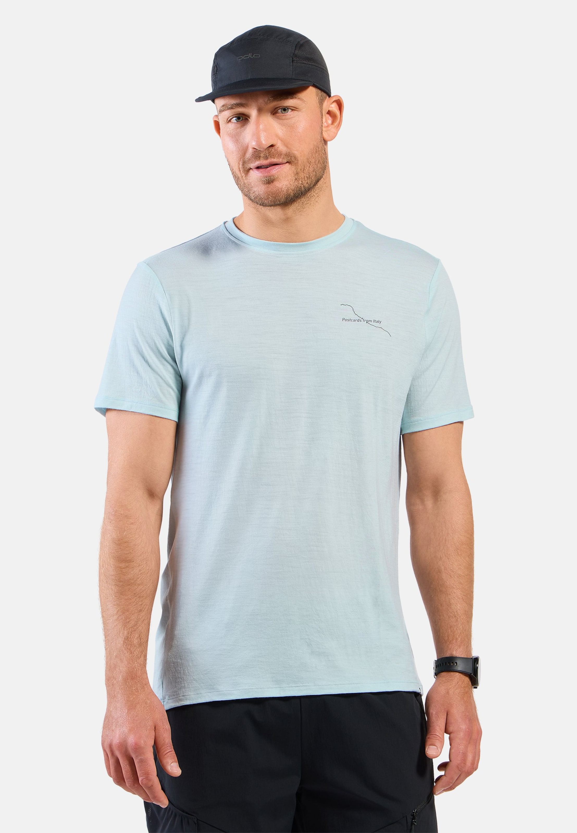 Odlo Merino 160 Postcards T-Shirt für Herren - Wandern, Casual Comfort - blau, XXL