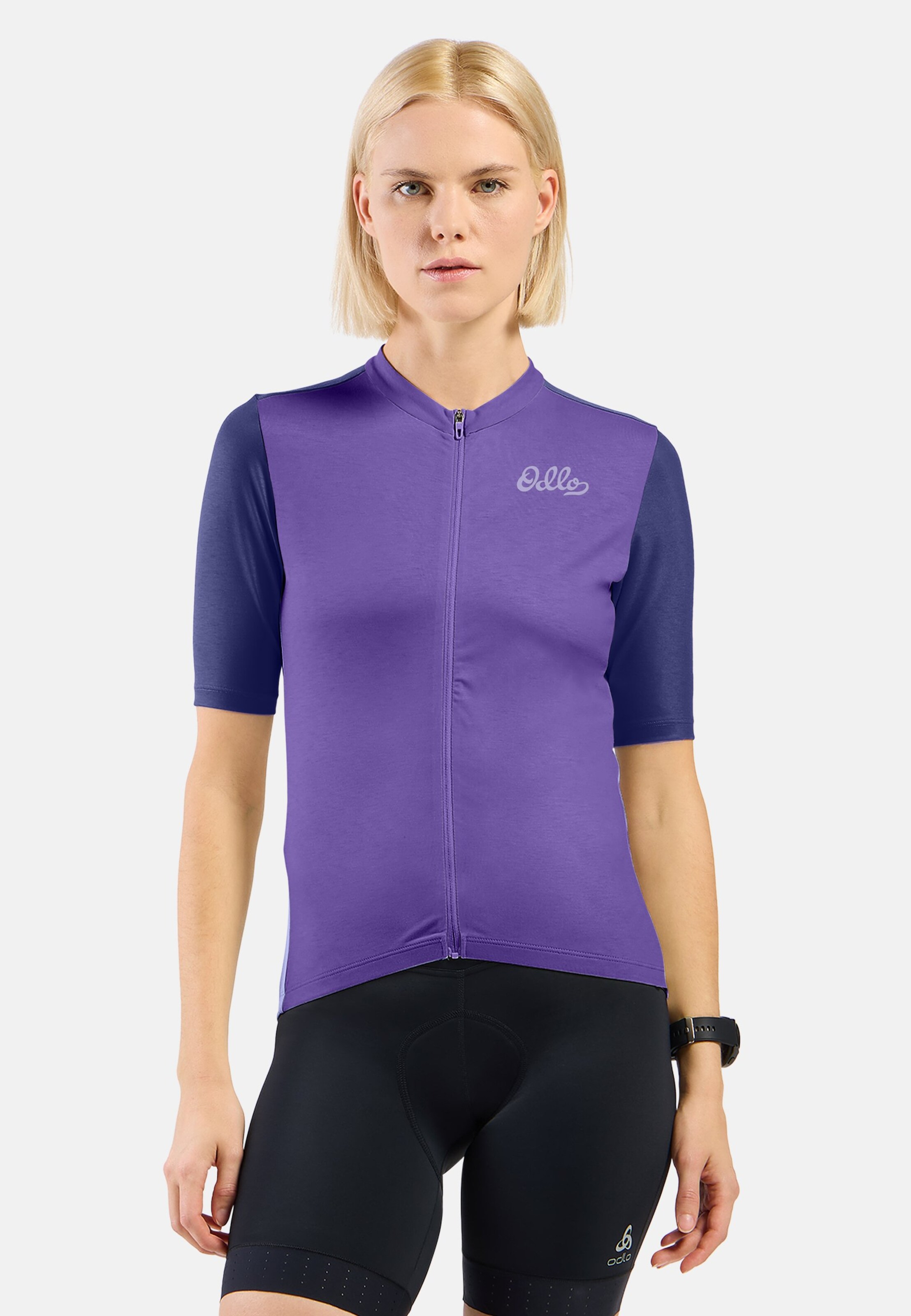 Odlo Essentials Radtrikot mit Reissverschluss und Vintage-Print für Damen, M, lila