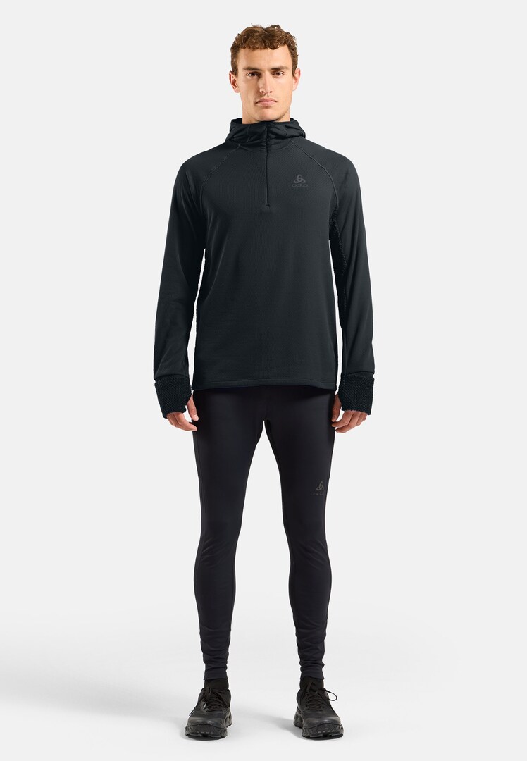 The X-Alp half-zip hooded trail running mid layer in black