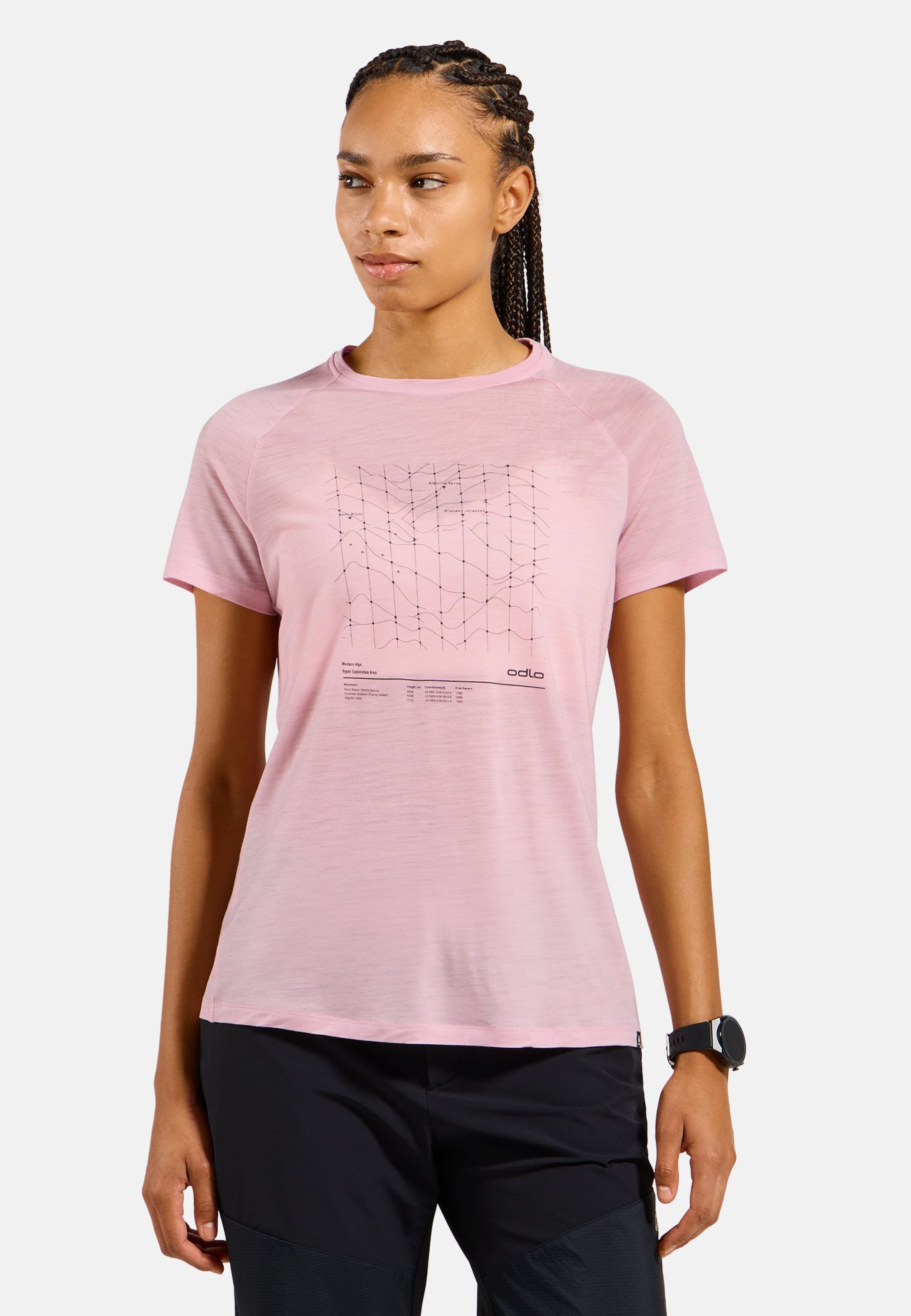 Odlo Merino Tencel Hyper Map T-Shirt für Damen - Wandern, Casual Comfort - pink, XS