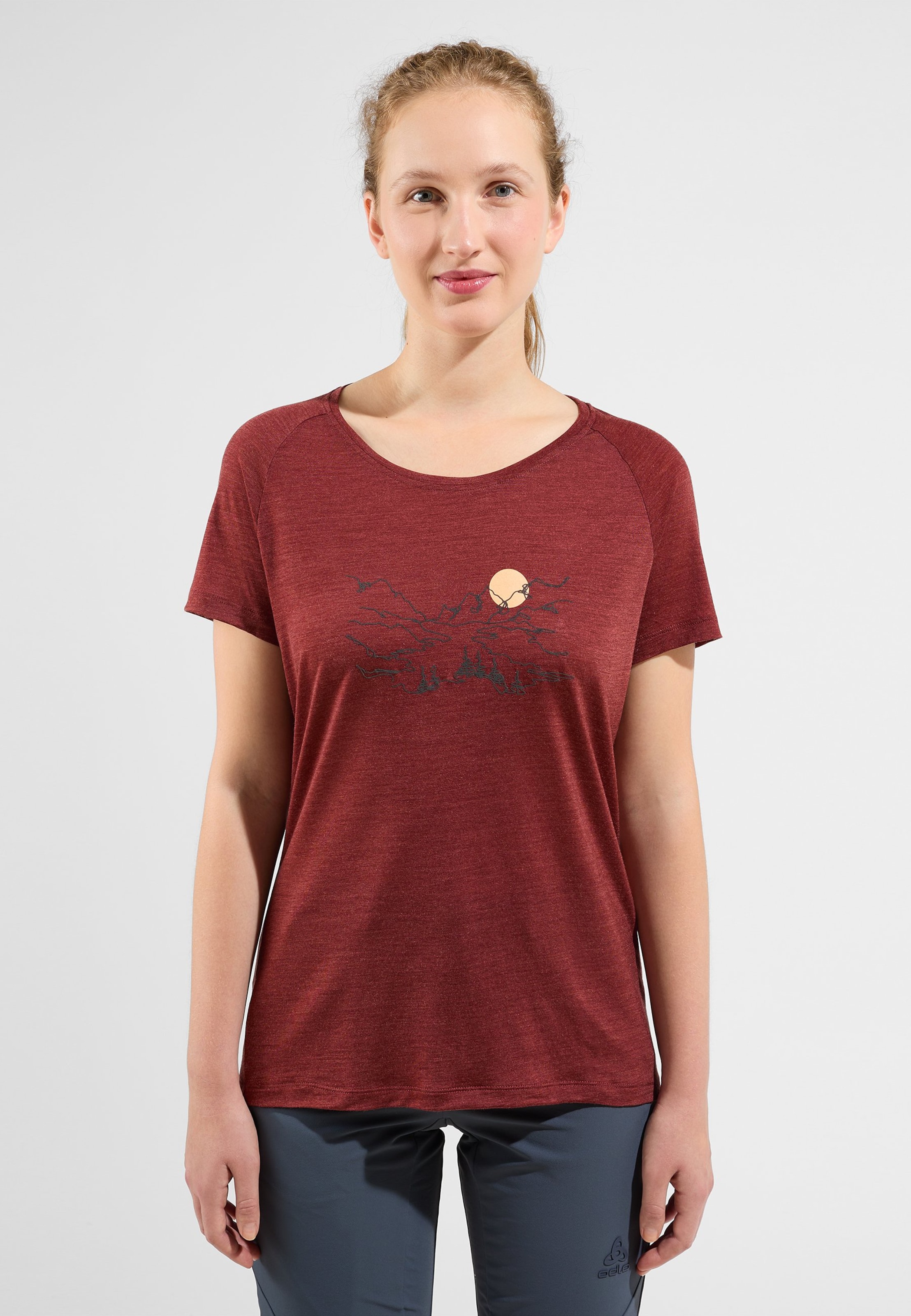 Odlo Ascent Performance Wool 130 T-Shirt mit Talprint für Damen, XS, rot