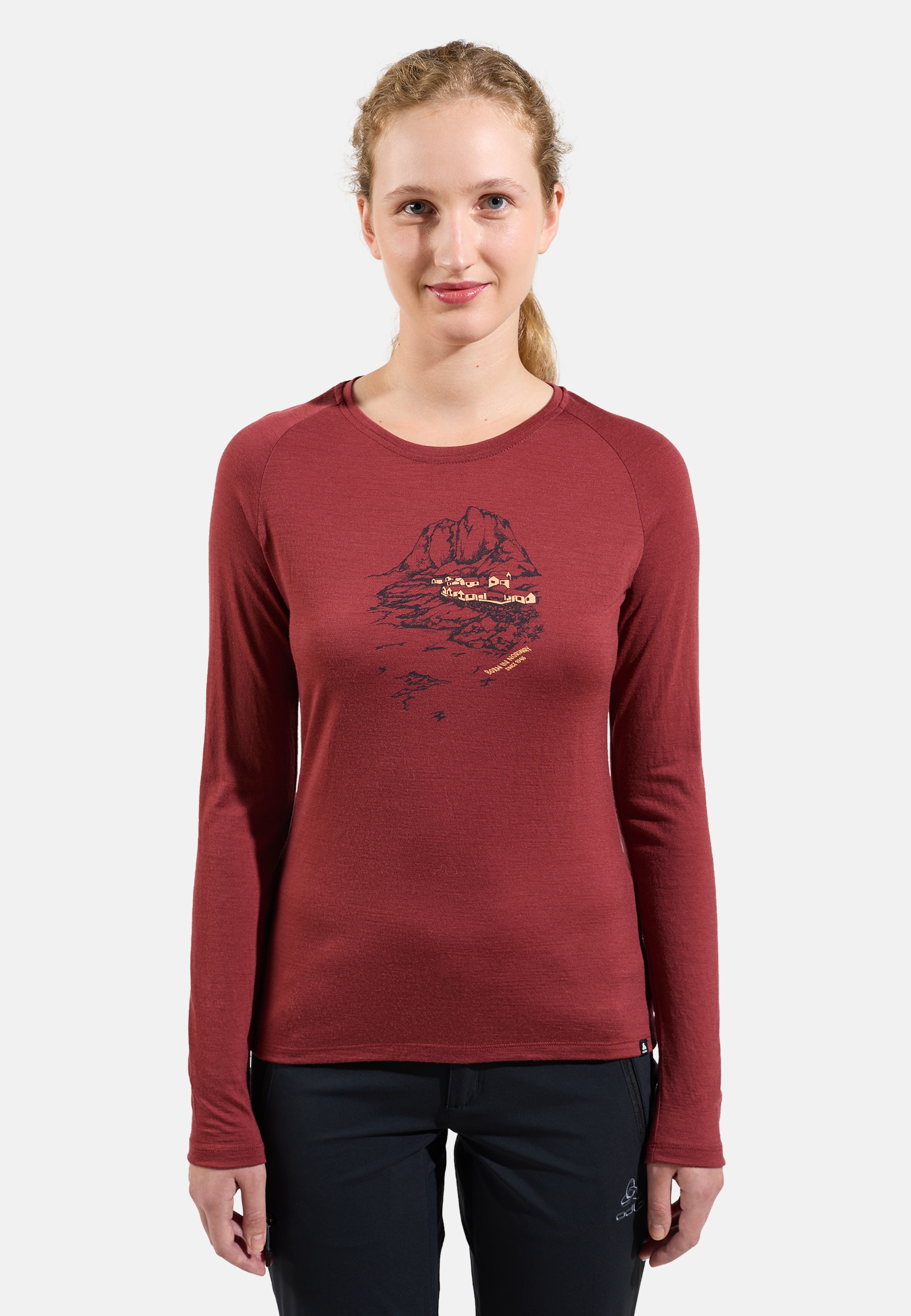 Odlo Ascent 365 Merino 200 Langarmshirt mit Norwegen-Motiv für Damen, XS,