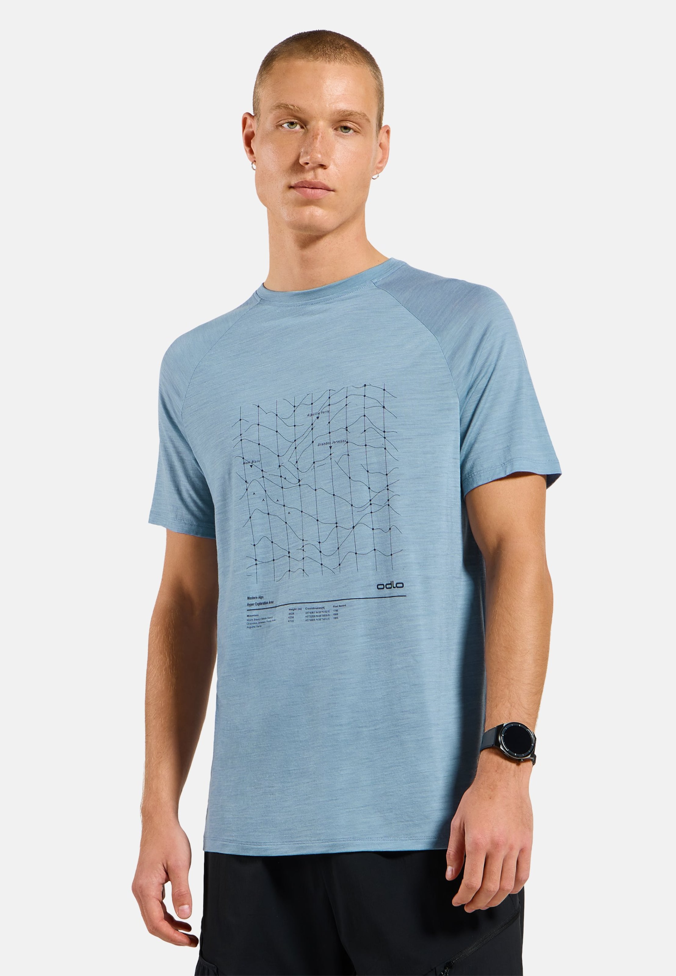 Odlo Merino Tencel Hyper Map T-Shirt für Herren - Wandern, Casual Comfort - blau, XXL
