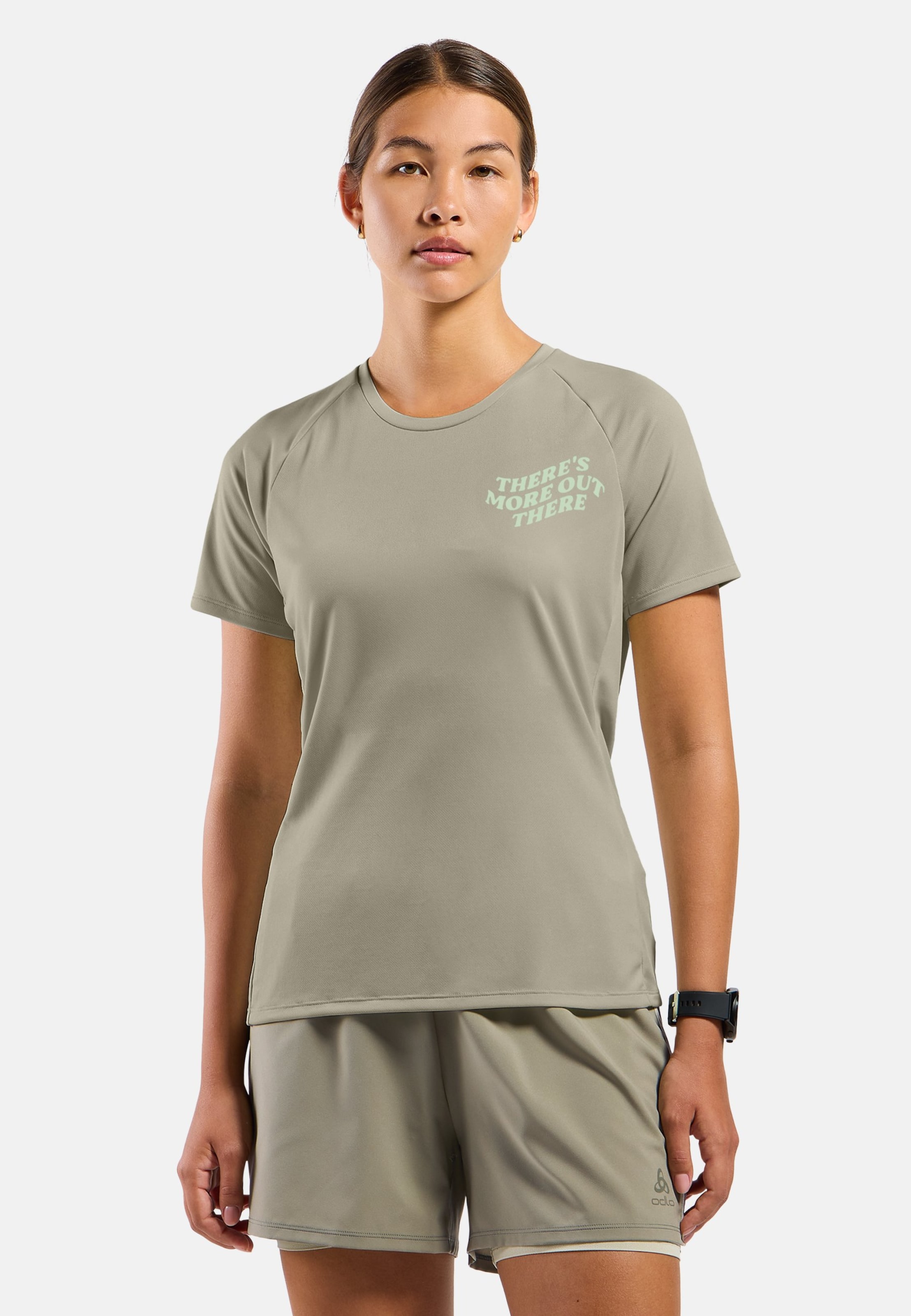 Odlo Essentials Laufshirt mit TMOT-Print für Damen, L, beige