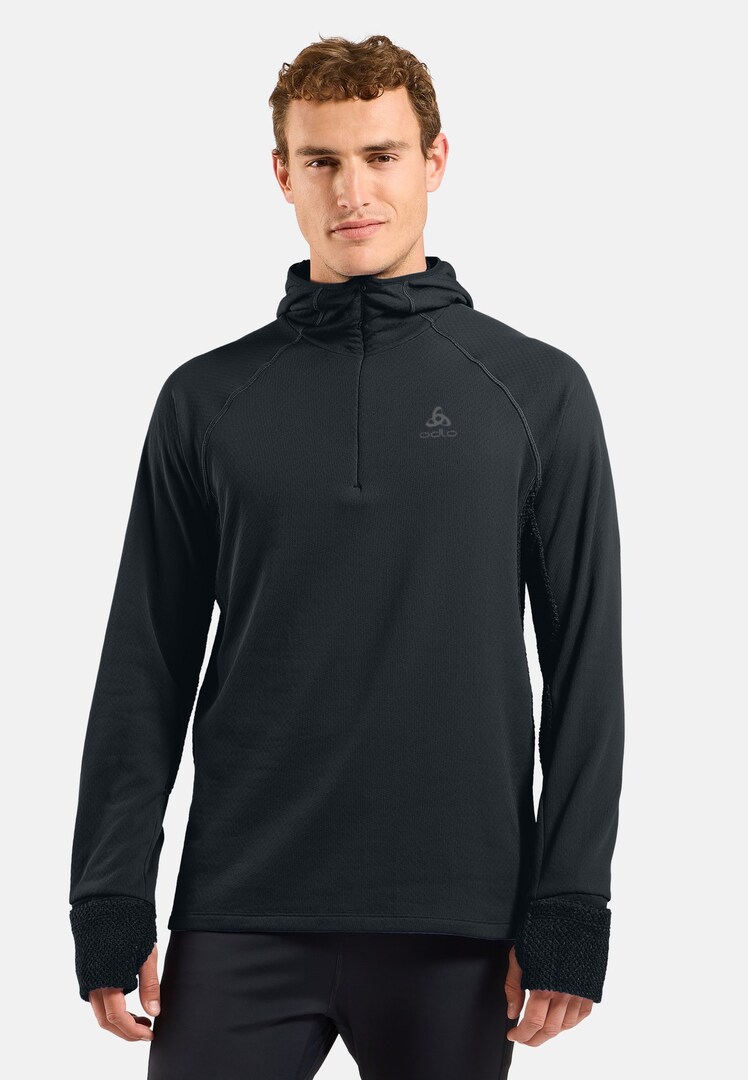 The X-Alp half-zip hooded trail running mid layer in black