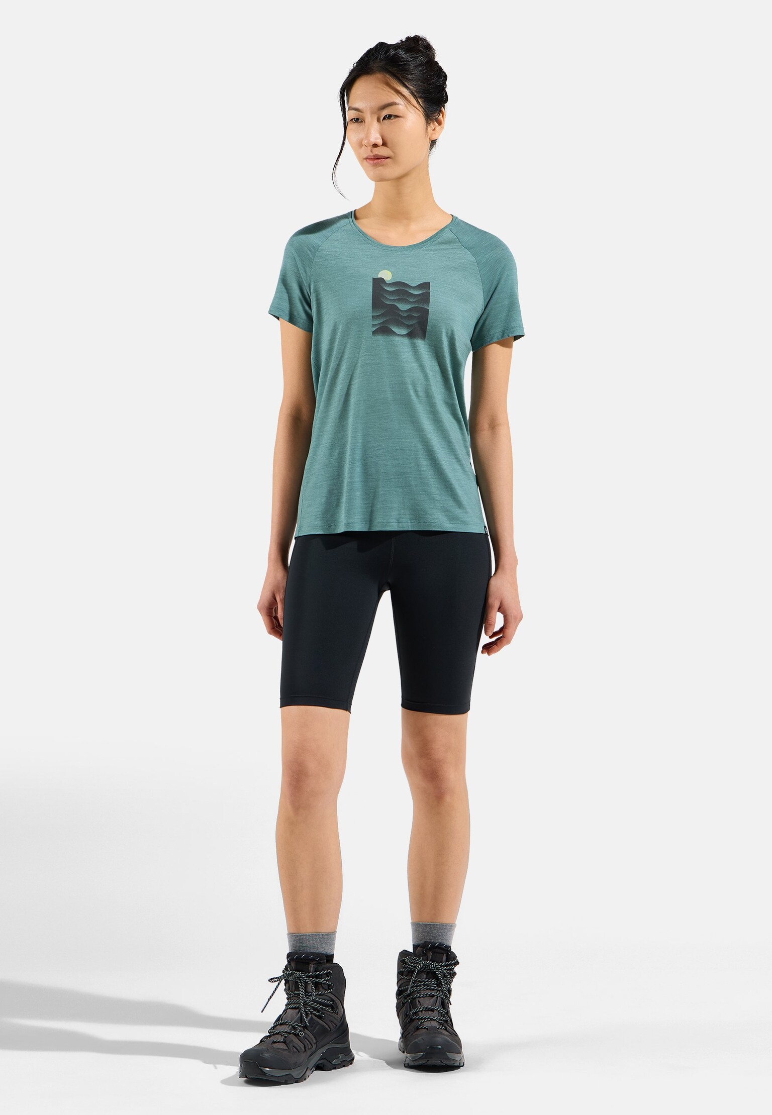 Ascent Performance Wool 130 T-Shirt mit Sonnenuntergangsmotiv