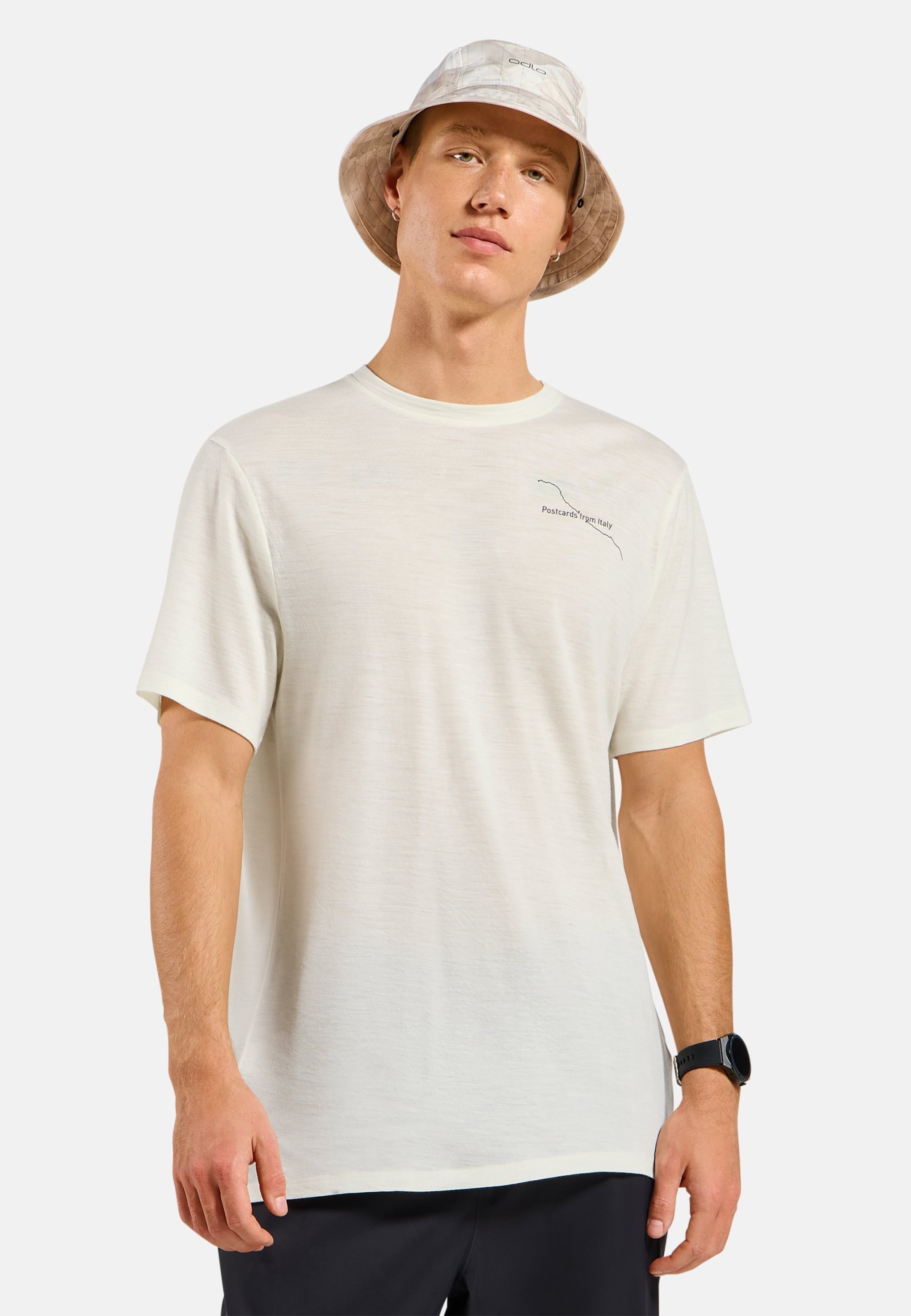 Odlo Merino 160 Postcards T-Shirt für Herren - Wandern, Casual Comfort - beige, L