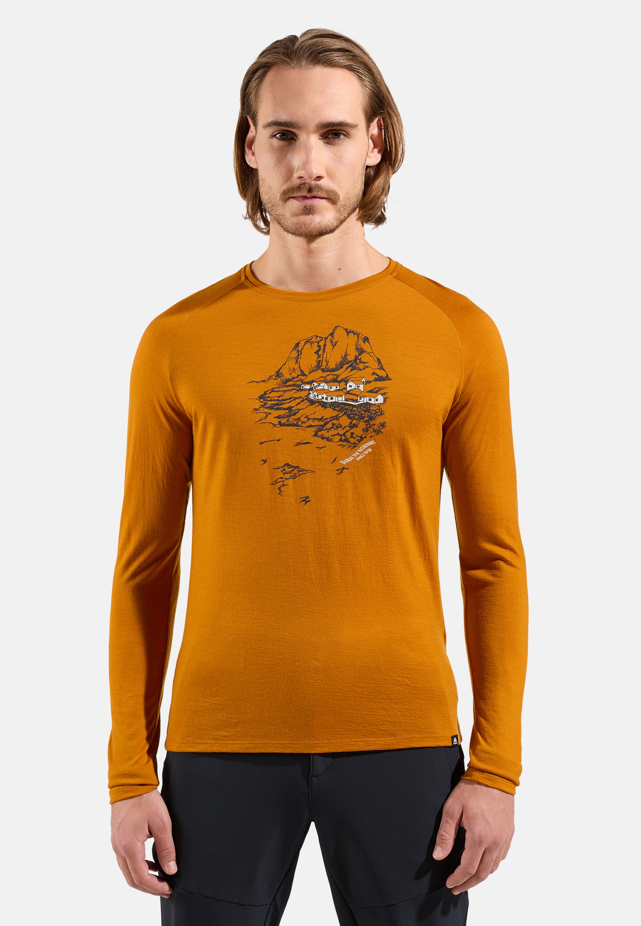 Odlo Ascent 365 Merino 200 Langarmshirt mit Norwegen-Motiv für Herren, S, orange