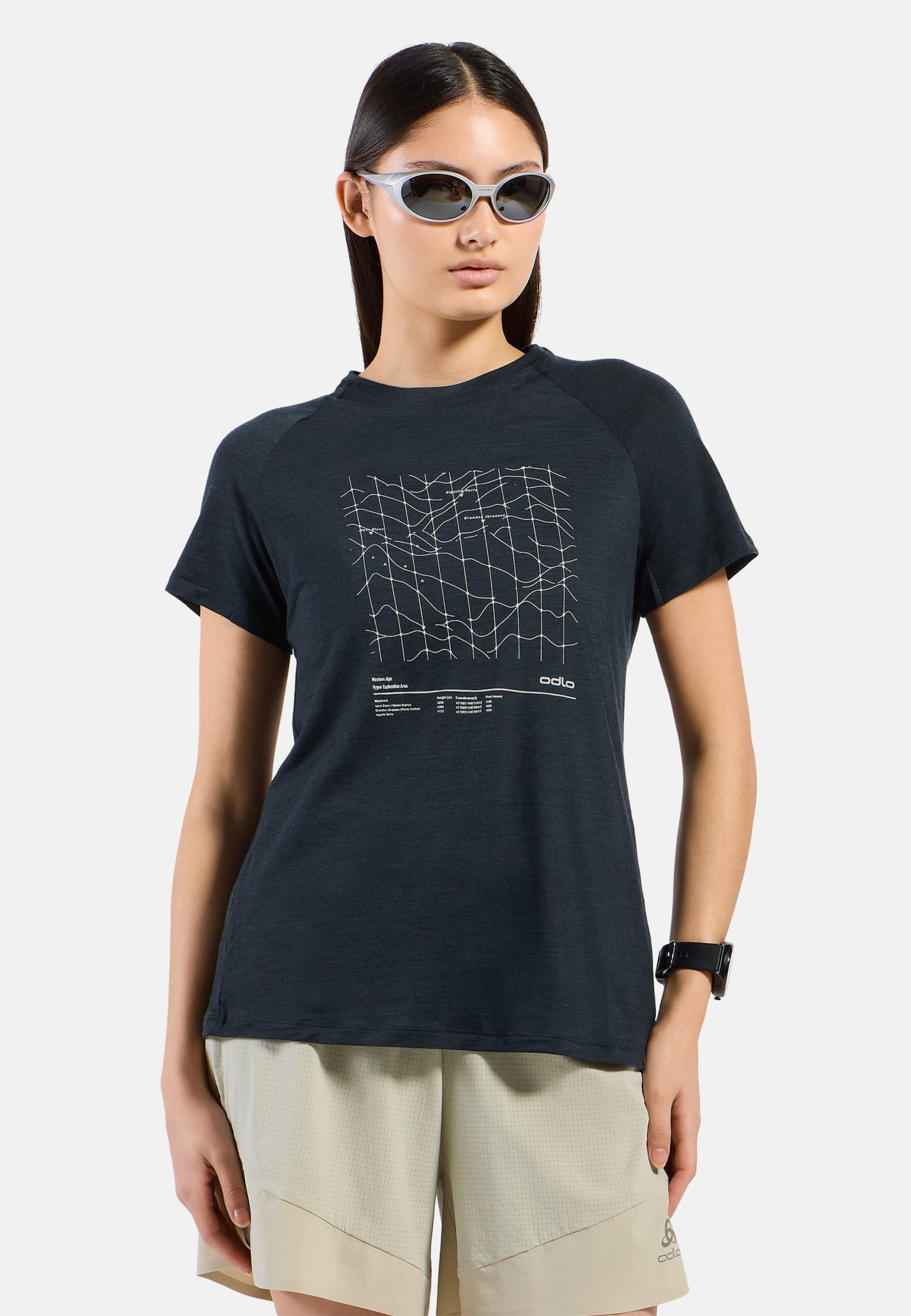 Odlo Merino Tencel Hyper Map T-Shirt für Damen - Wandern, Casual Comfort - marineblau, XL